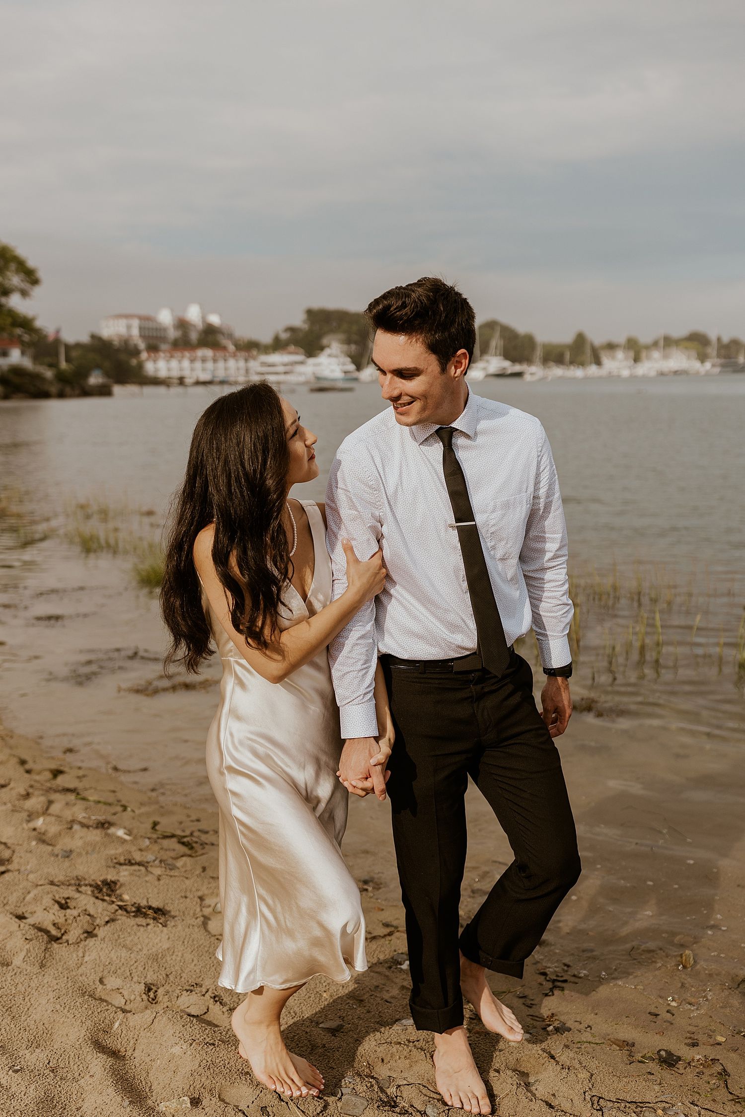 Couple on the beach in Portsmouth after their New Hampshire elopement