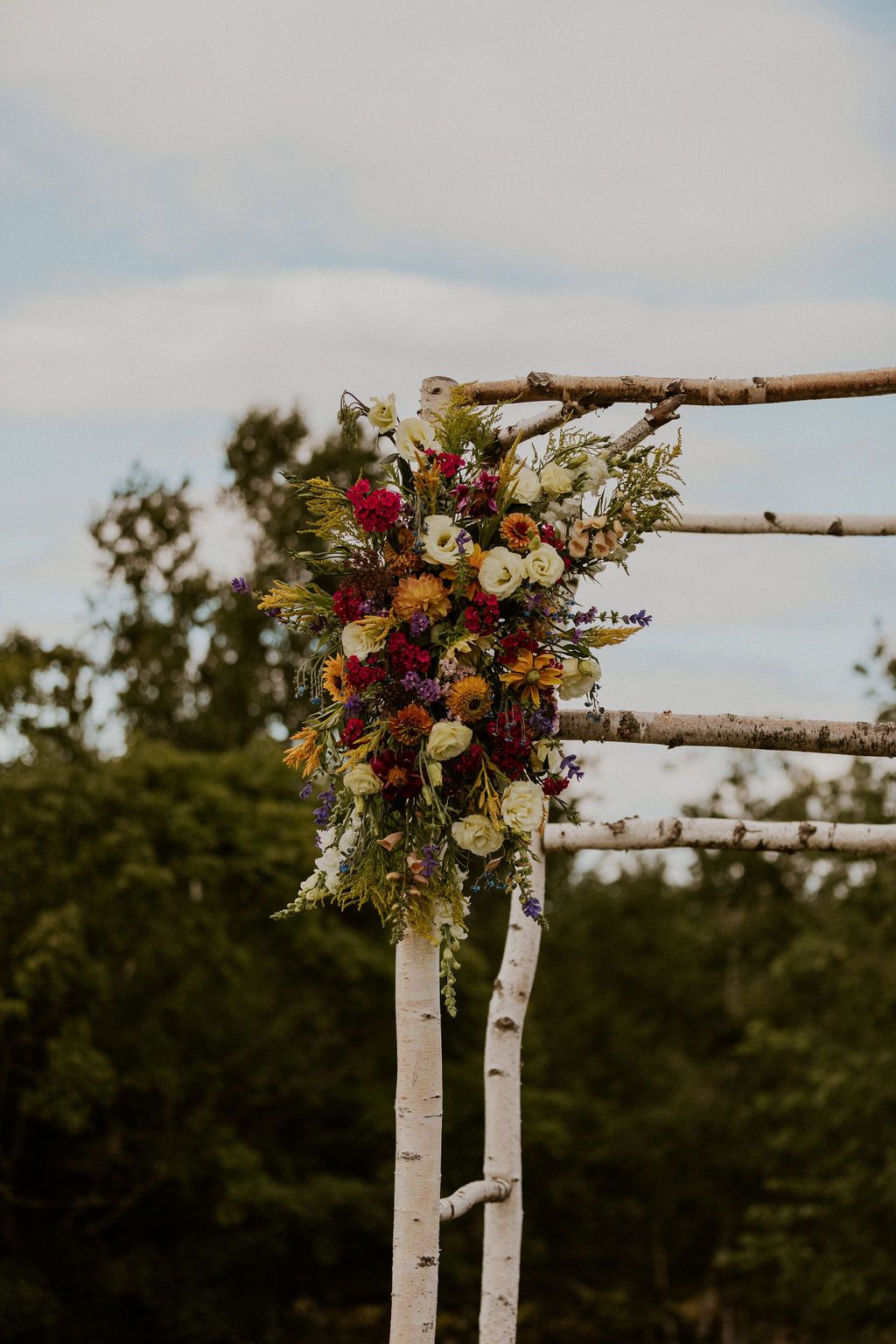 New Hampshire wedding birch ceremony arch