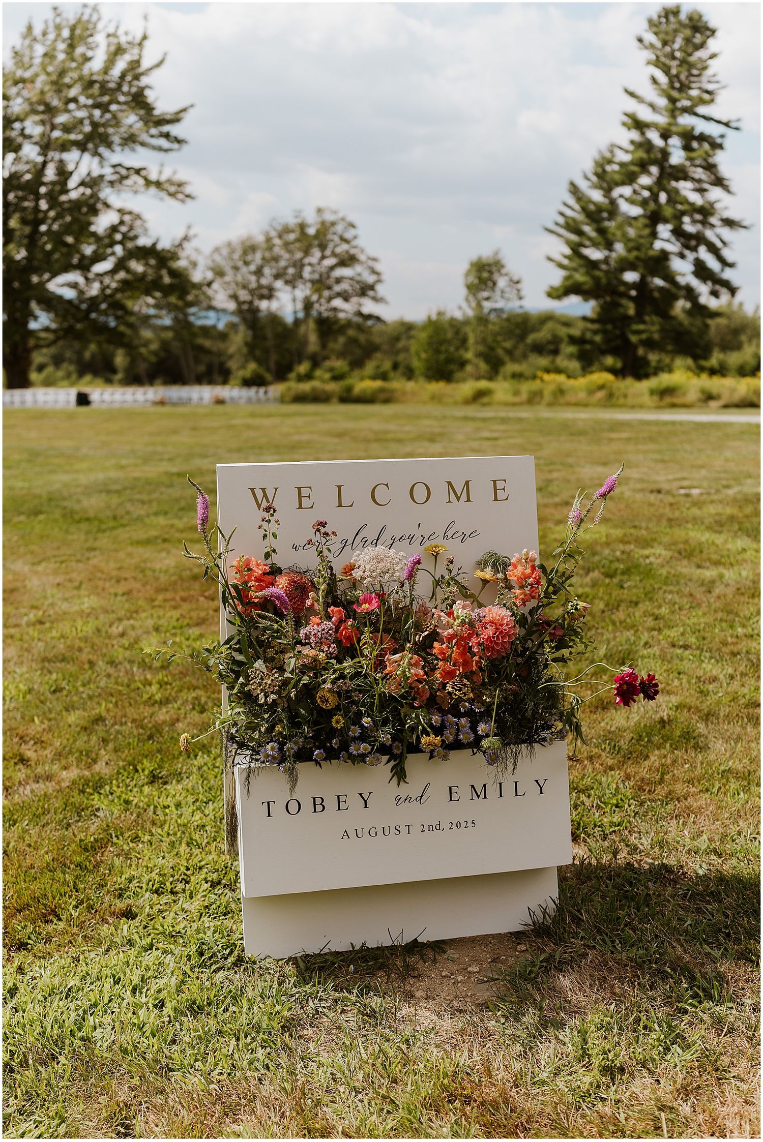 Welcome sign for a Whiteface Hollow wedding in New Hampshire