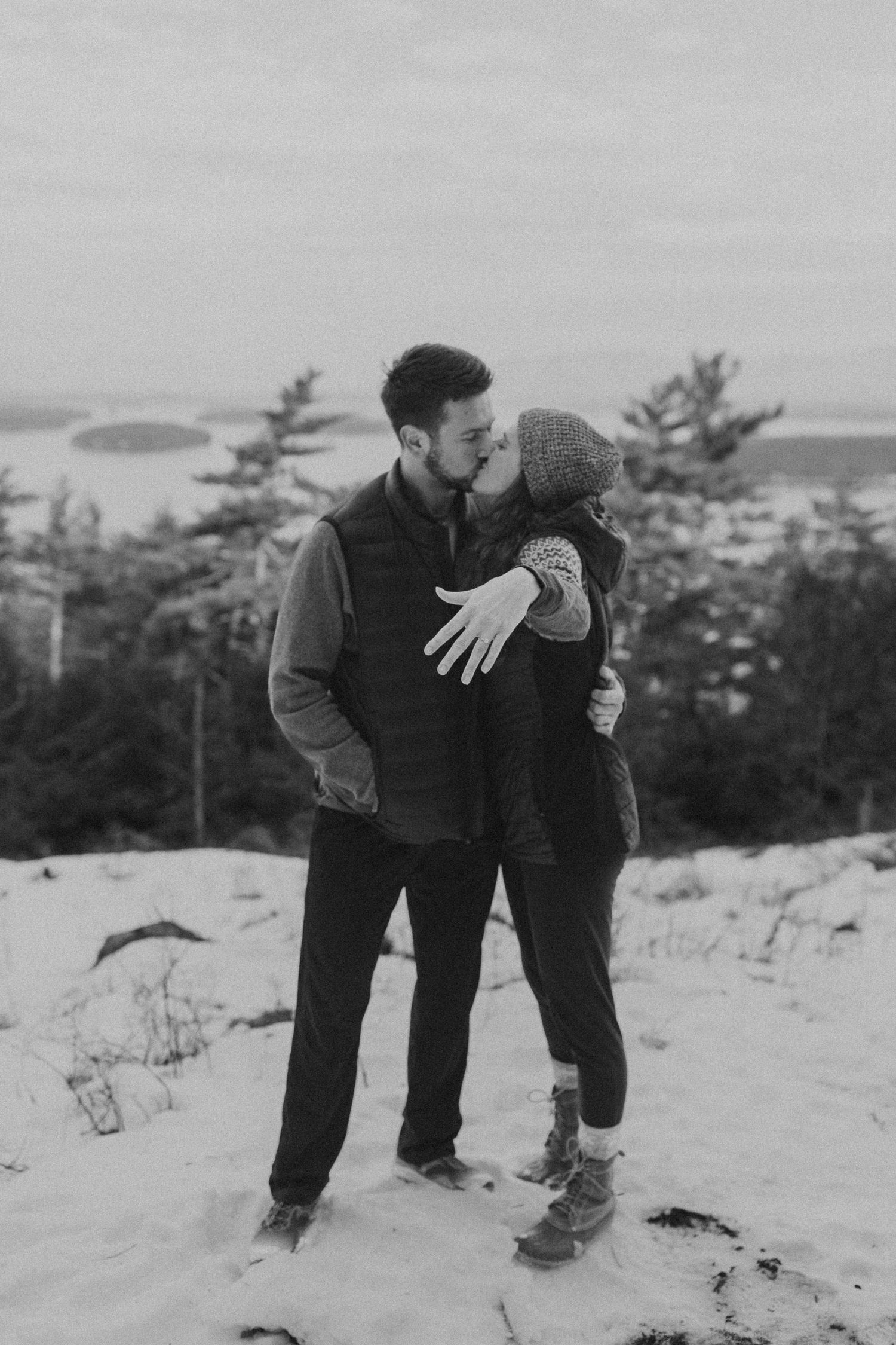 Kirsten and Ivan showing off her new engagement ring! Ivan proposed in Gilford New Hampshire on a scenic trail.