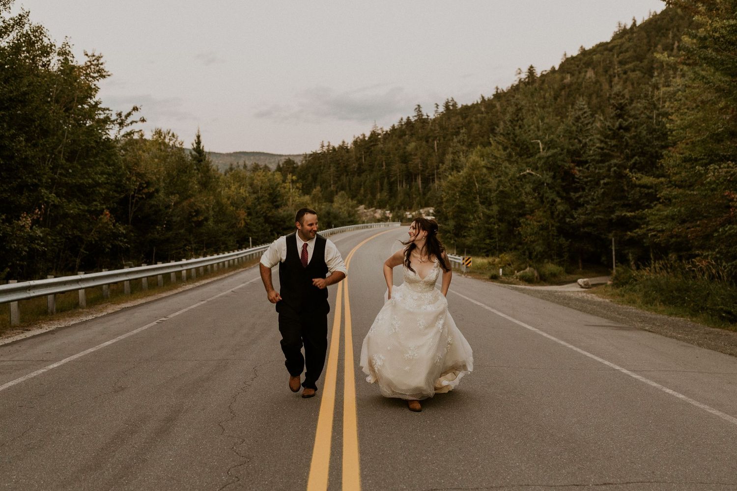 New Hampshire elopement portraits during golden hour in the white mountains.