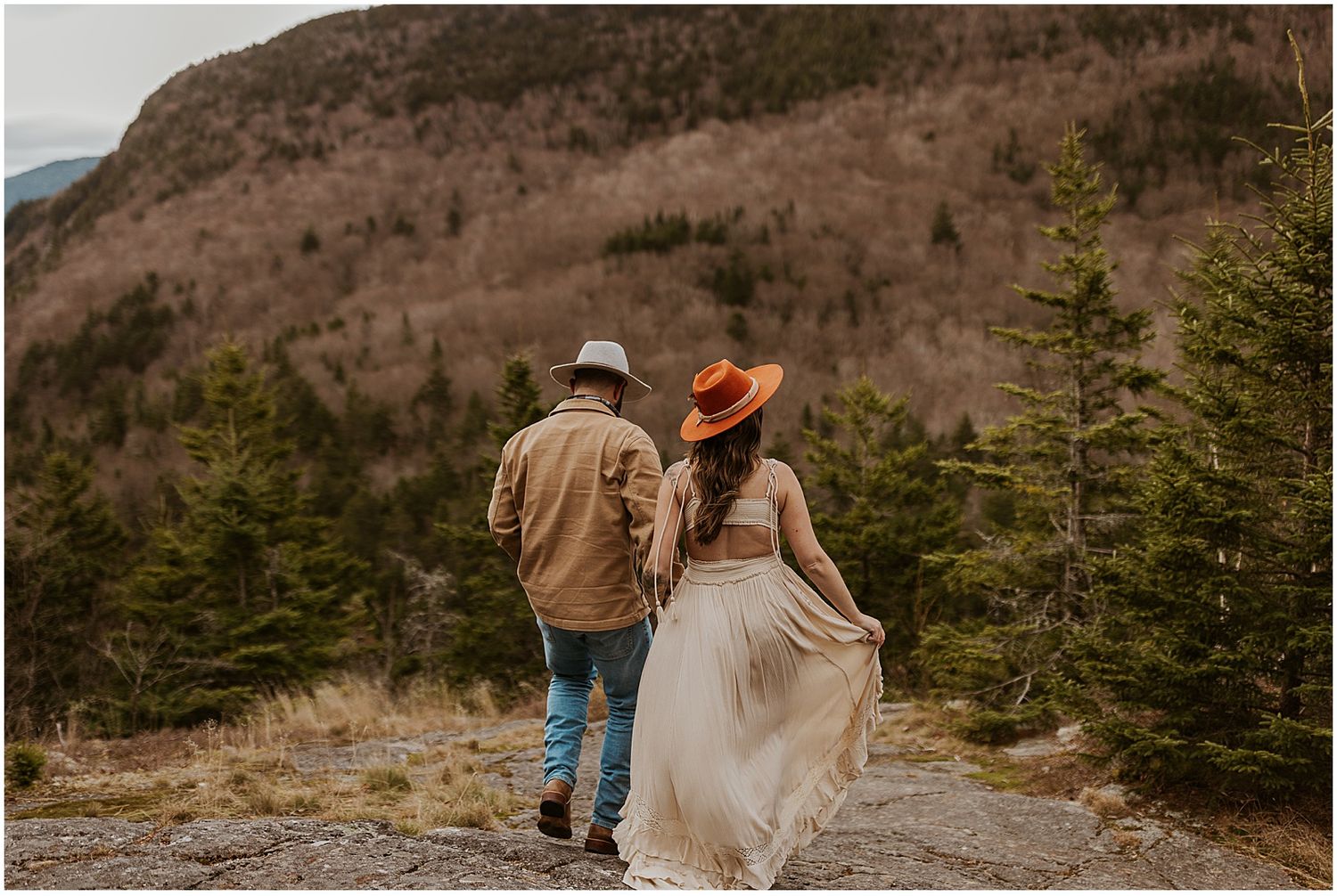 Boho engagement photo dress for couple taking photos in the White Mountains