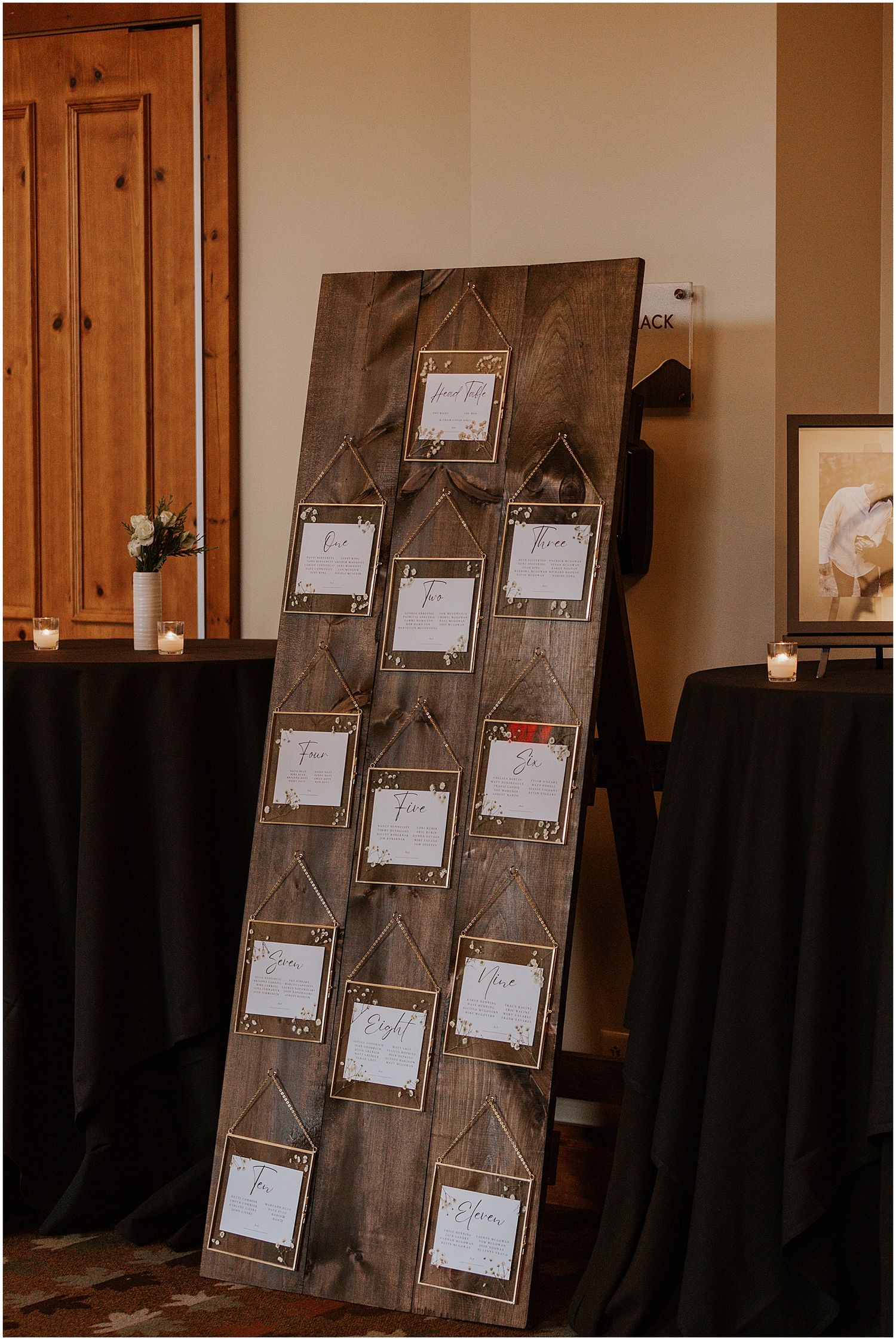 Seating chart for Vermont mountain wedding