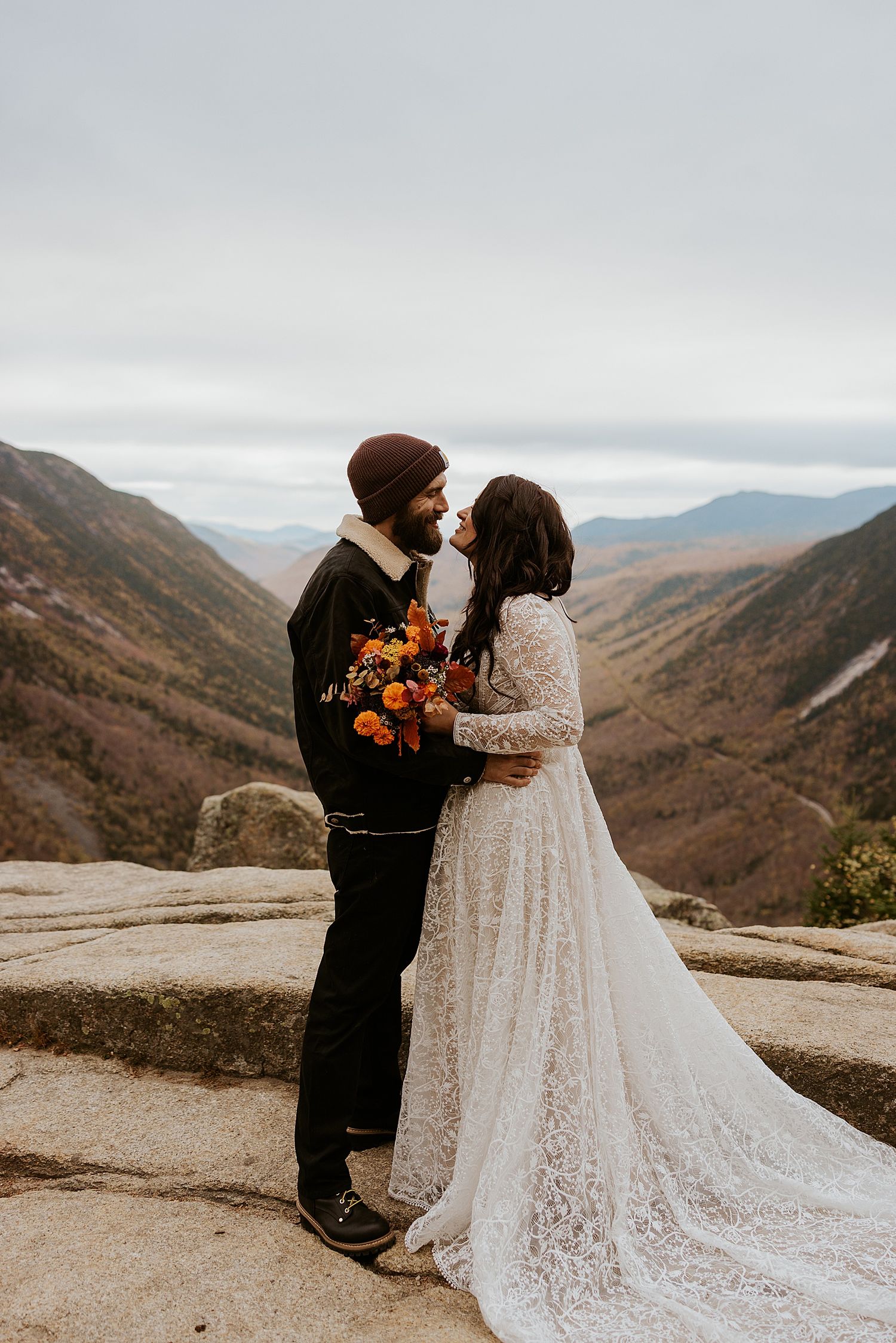 Bride and groom at their New Hampshire White Mountain elopement
