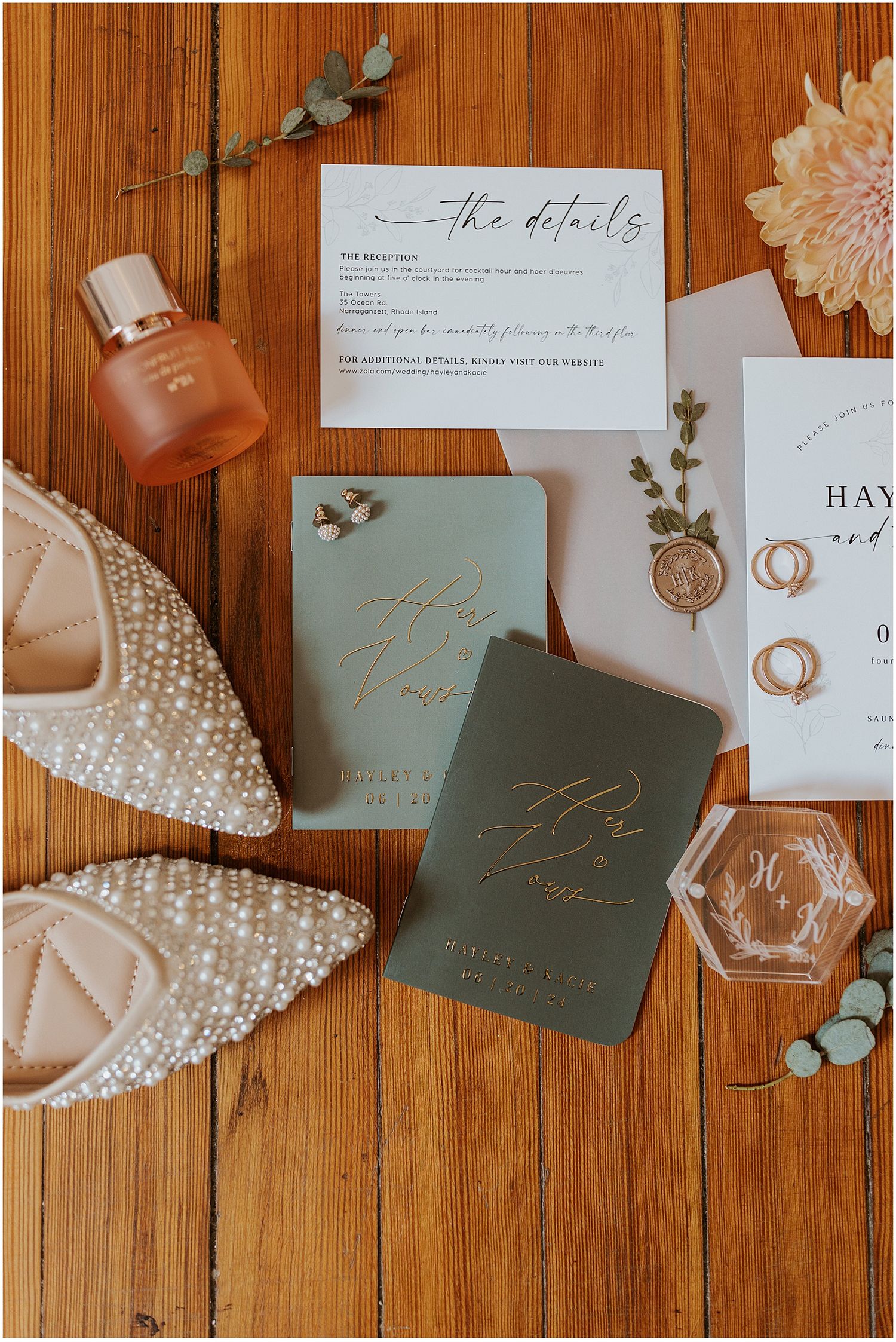 Flatlay image of bridal details for NH wedding