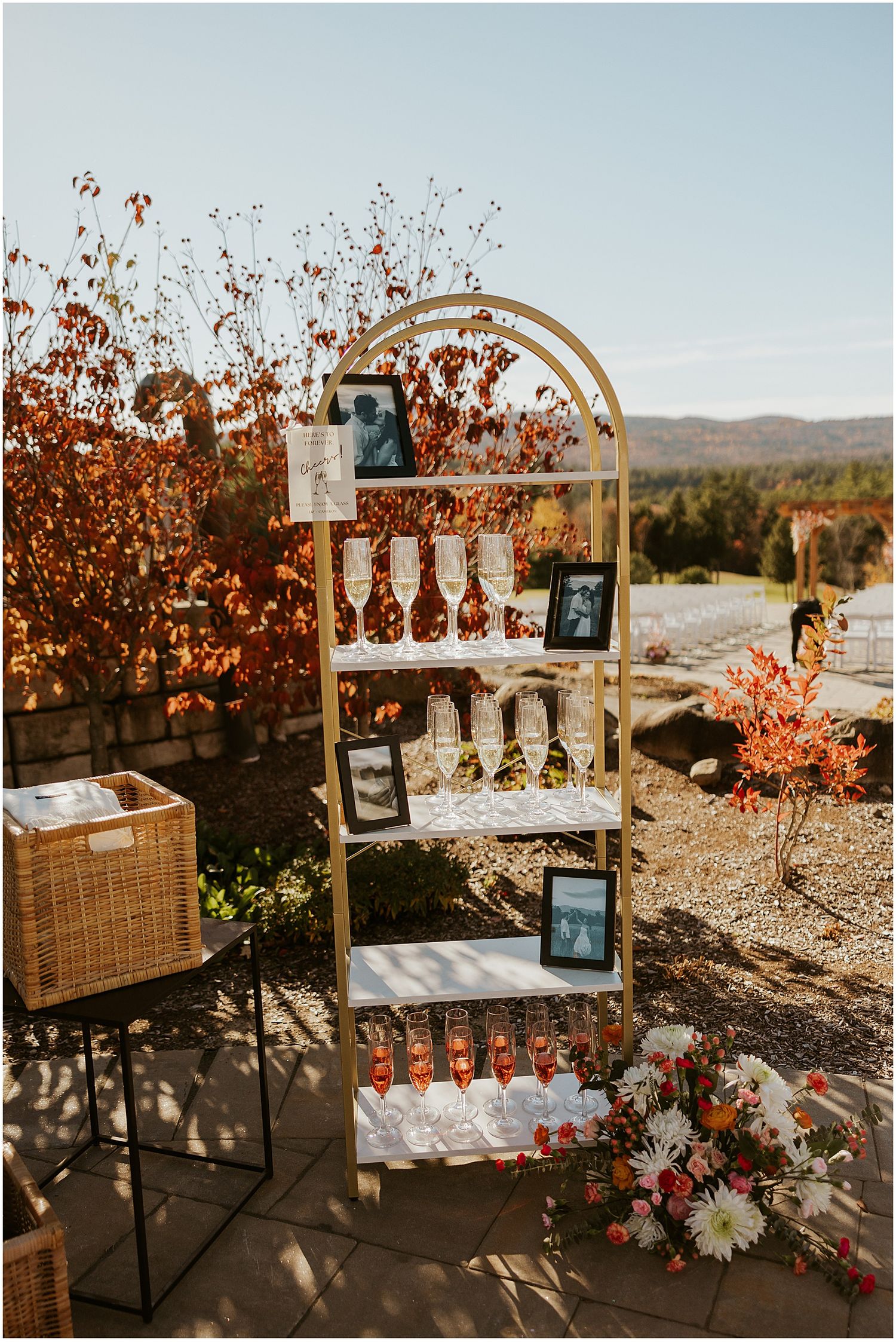 Wedding ceremony welcome drinks at NH fall wedding