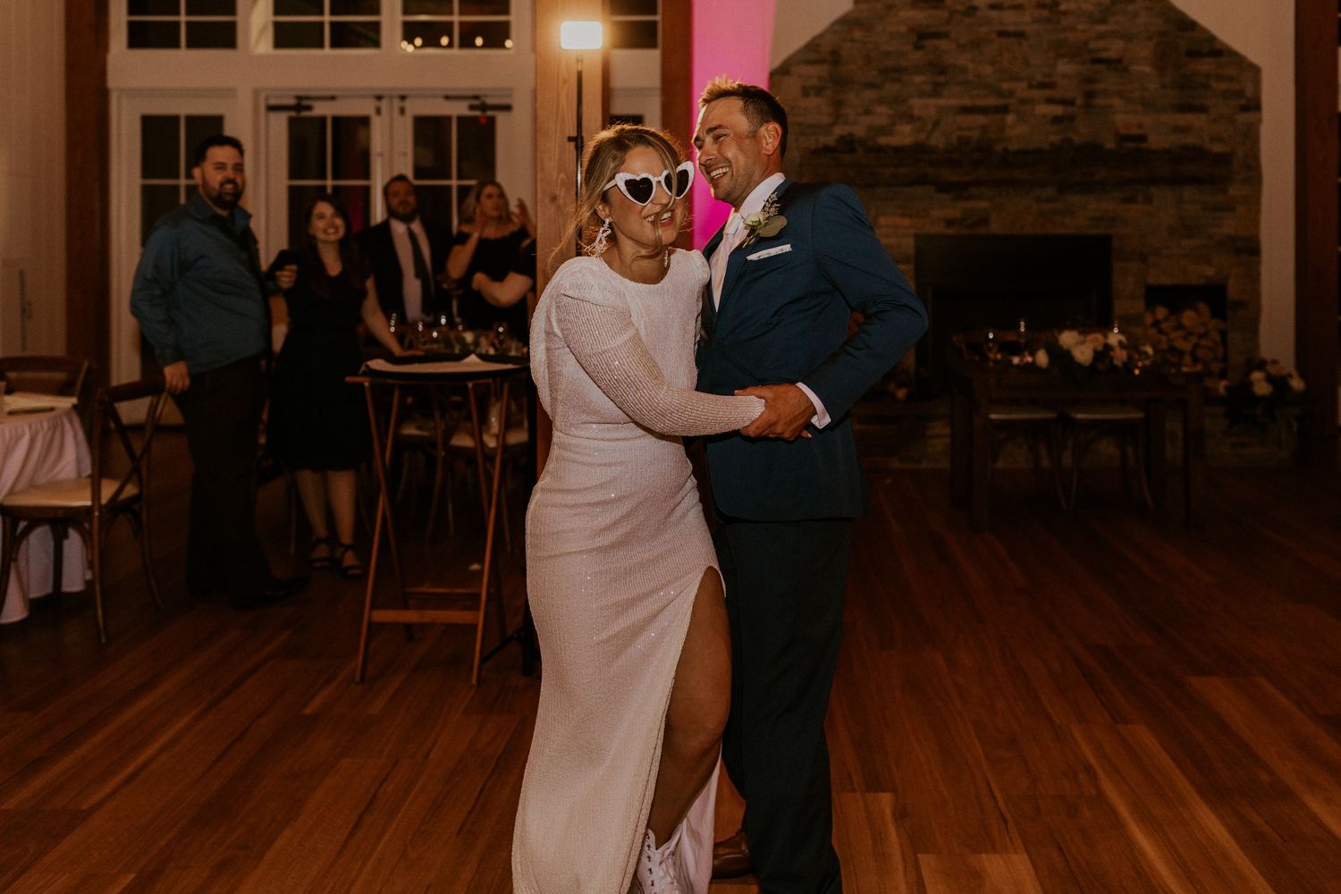 The bride and groom having fun and dancing the night away!