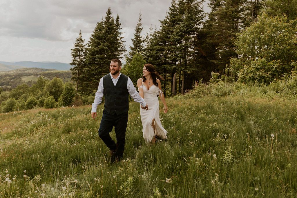 Bride and groom in NH mountains