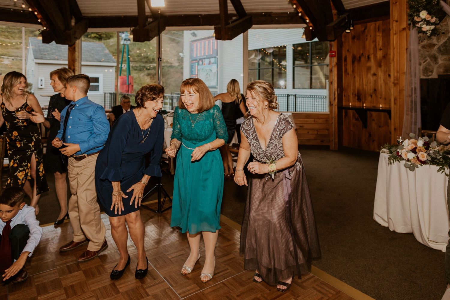 Wedding reception in the Octagon Lodge at Loon Mountain.