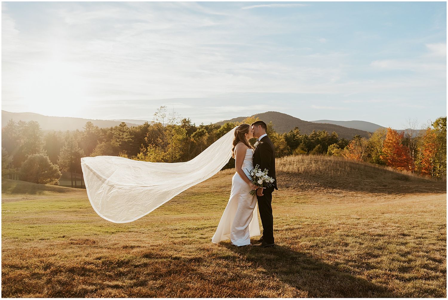 Bride and groom at their White Mountain wedding venue in NH