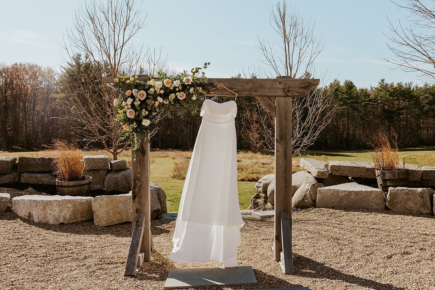 A bridal gown for a NH wedding at the Barn at Powder Major's Farm