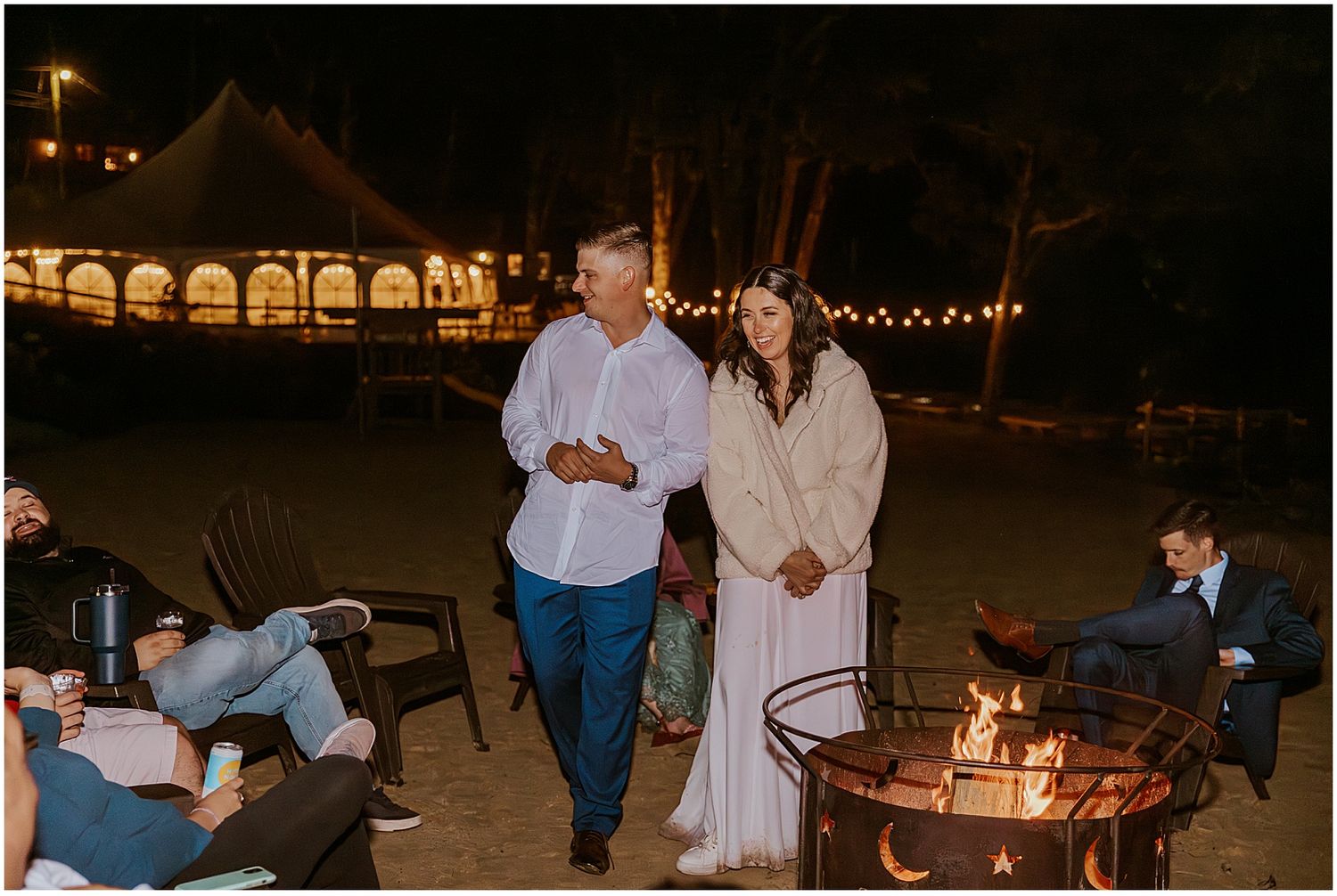 Bonfire afterparty at a NH lakeside wedding