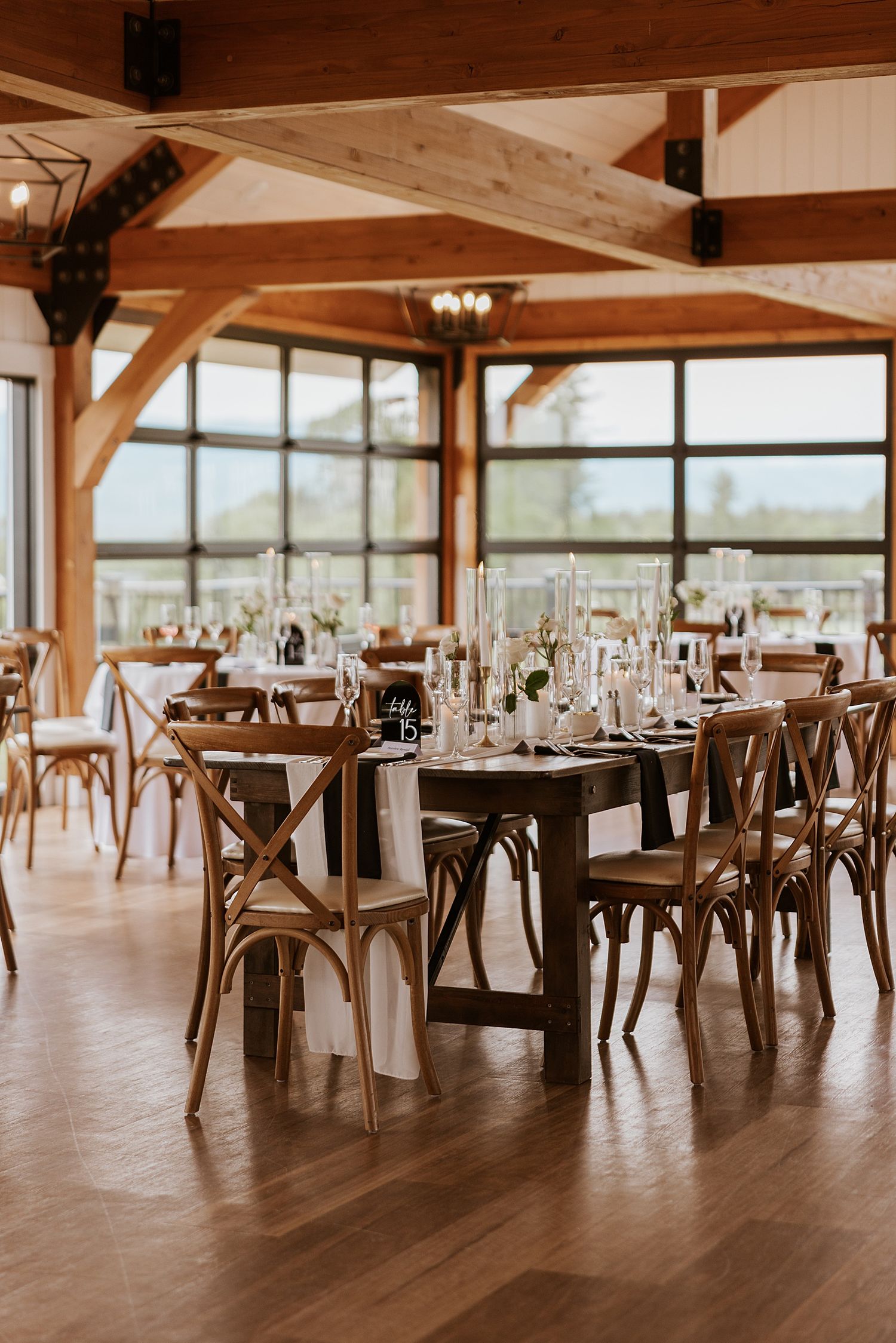 The Sunset Pavilion wedding venue at the Owl's Nest resort in NH decorated for a wedding