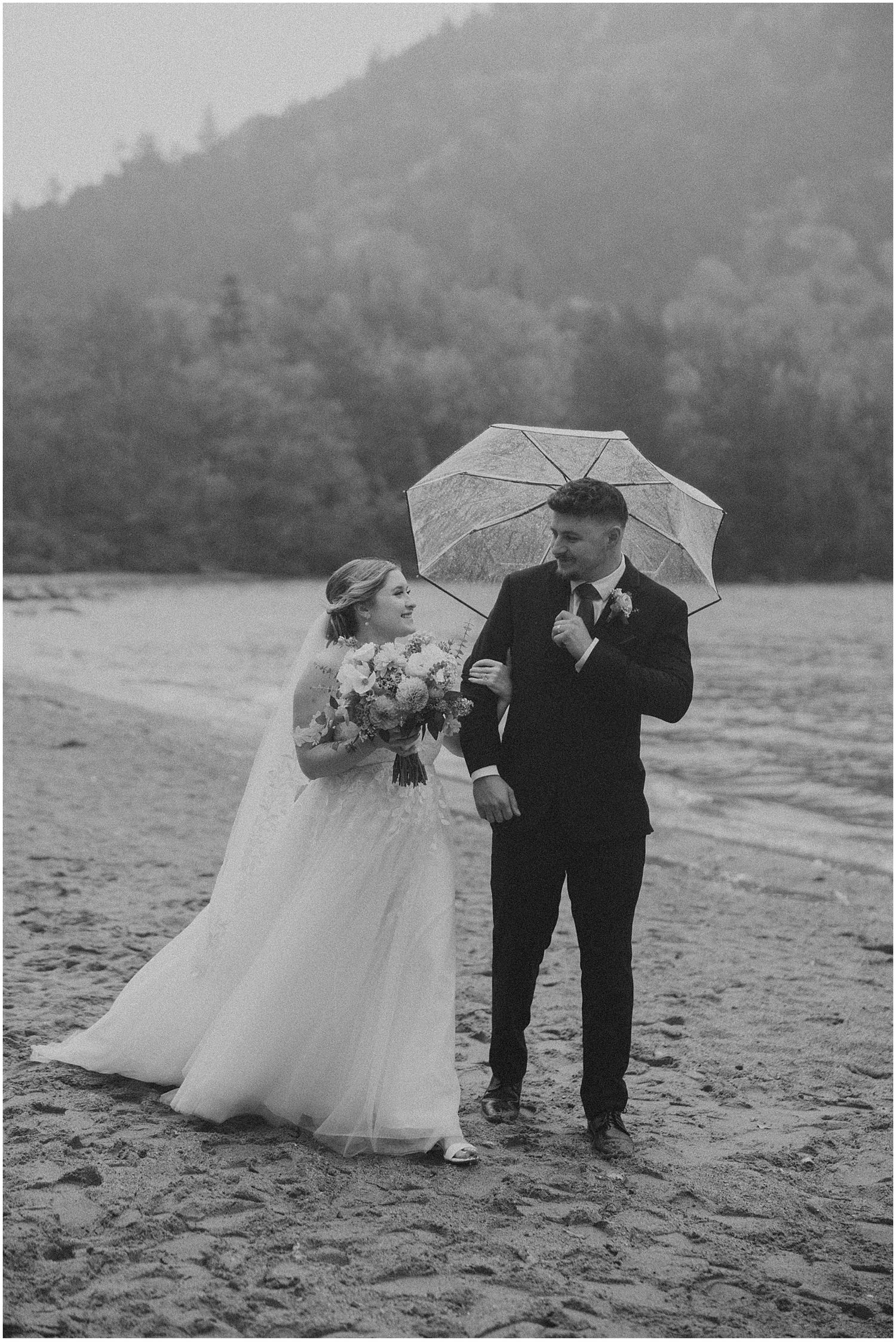 Bride and groom eloping at Echo Lake in NH
