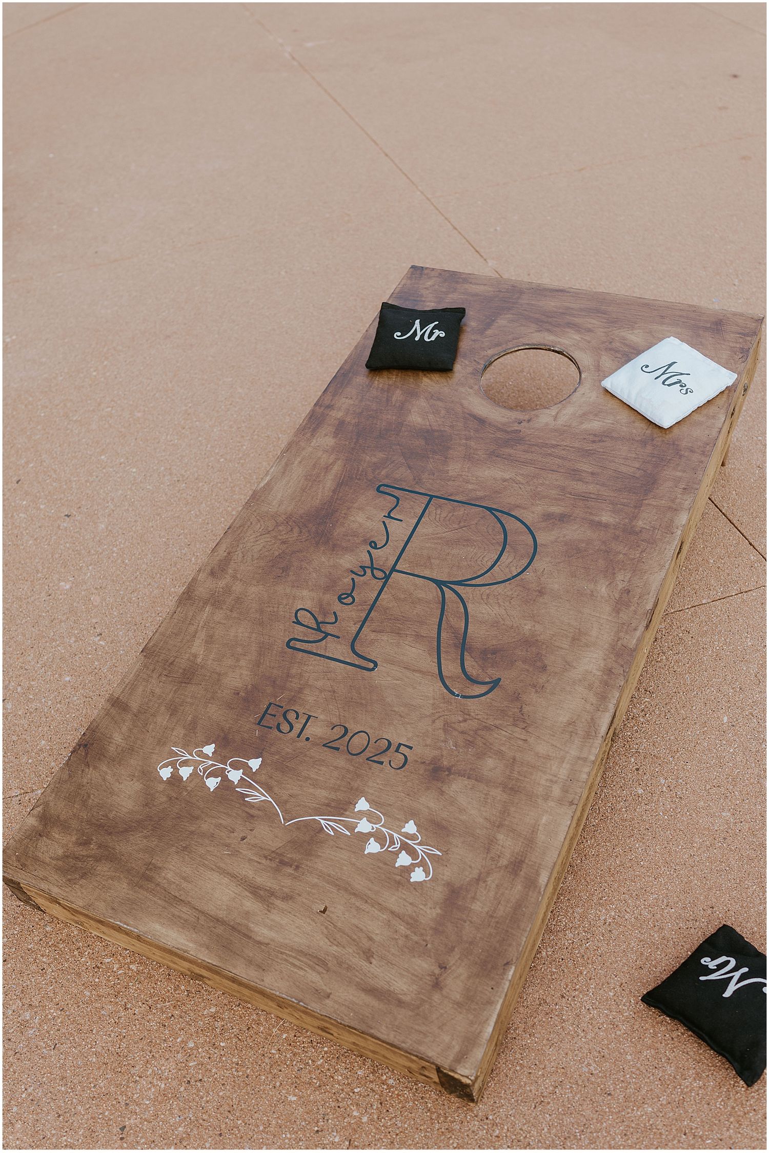 Personalized corn hole game for a VRBO wedding in Maine