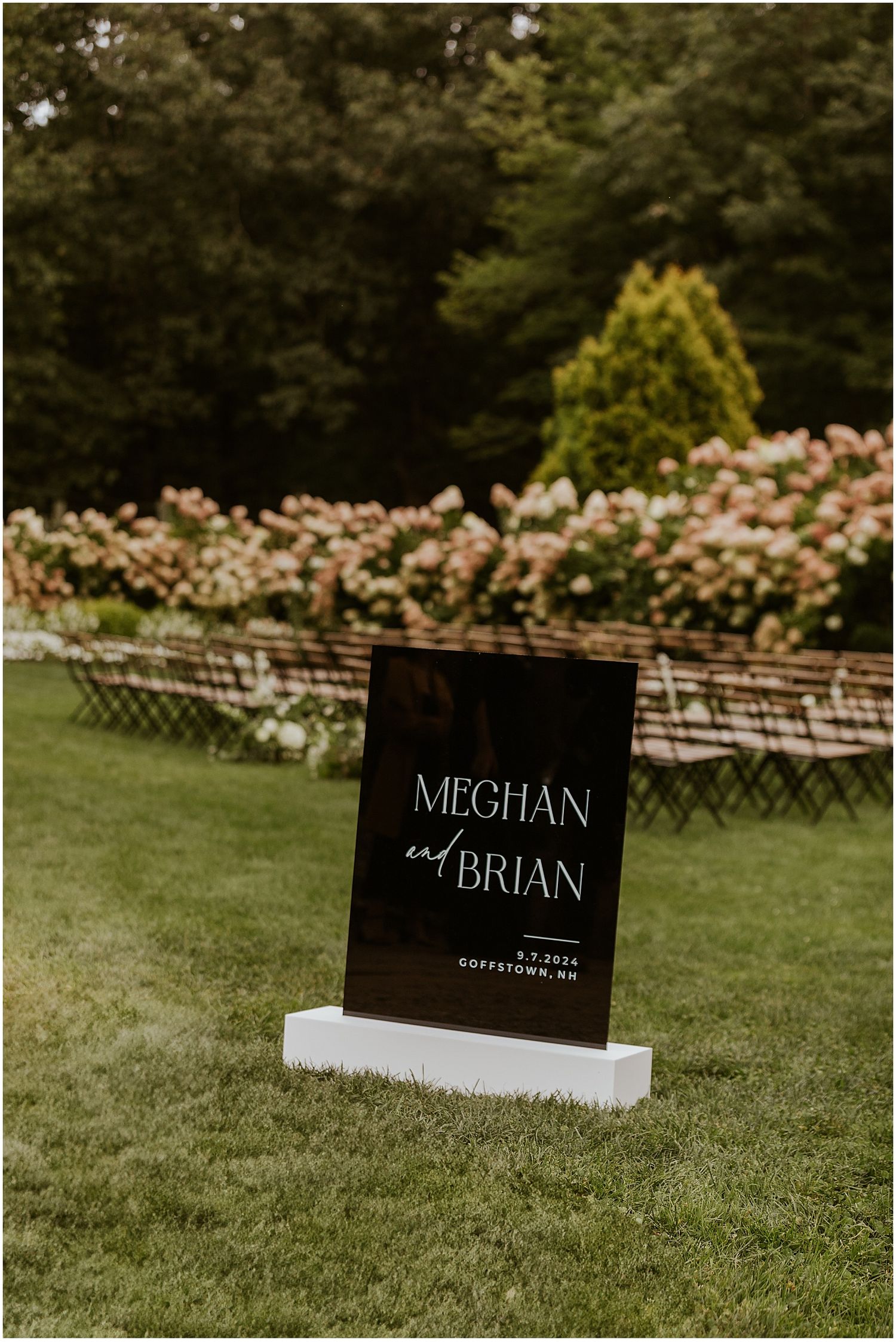 Wedding ceremony at the Gardens at Uncanoonuc Mountain, a great outdoor wedding venue in NH