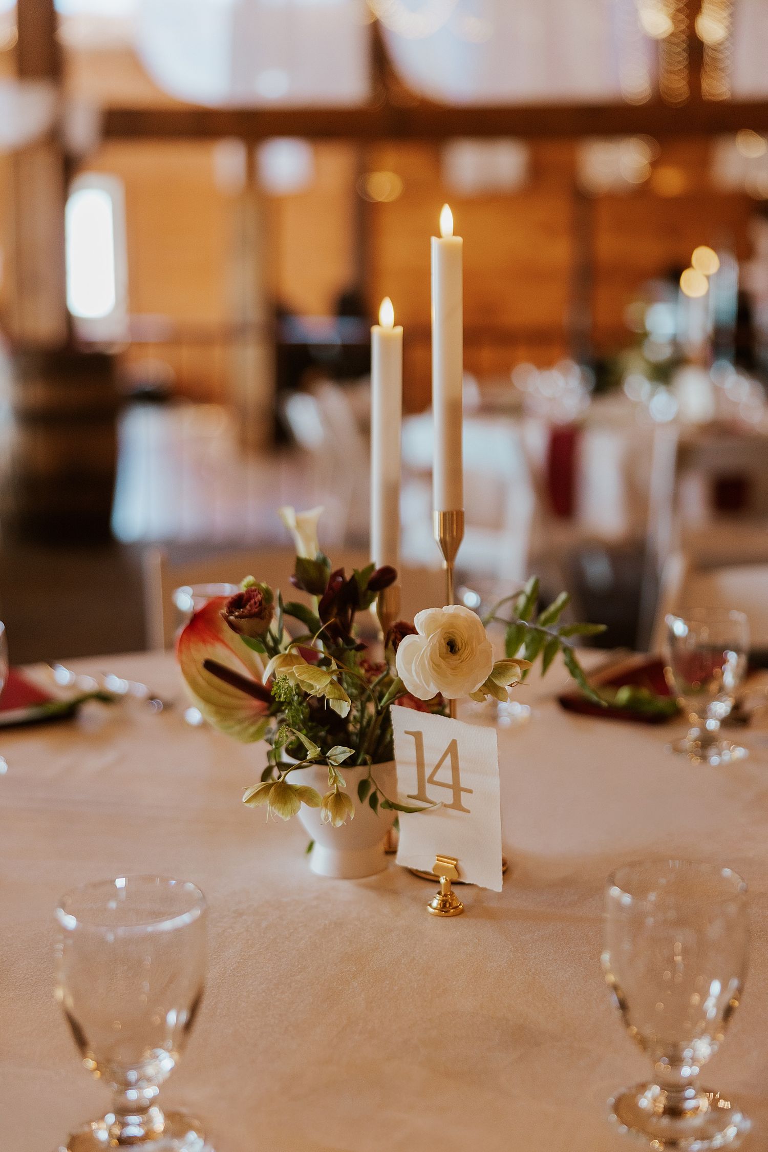 Wedding reception table decor for a June wedding at Dell-Lea in New Hampshire