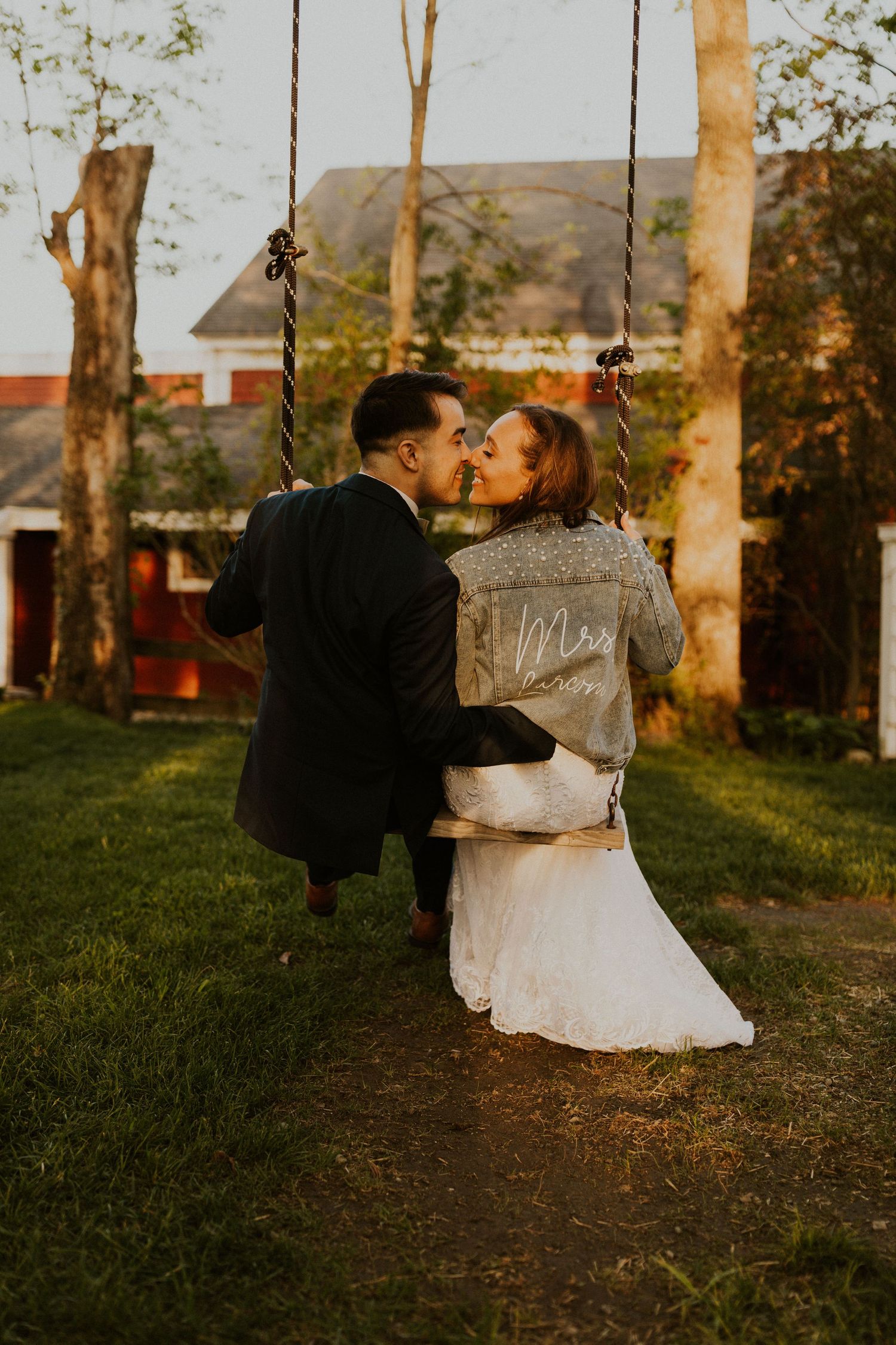 Chrissy and Mike during golden hour portraits at the Arabella Estate in Buxton Maine.