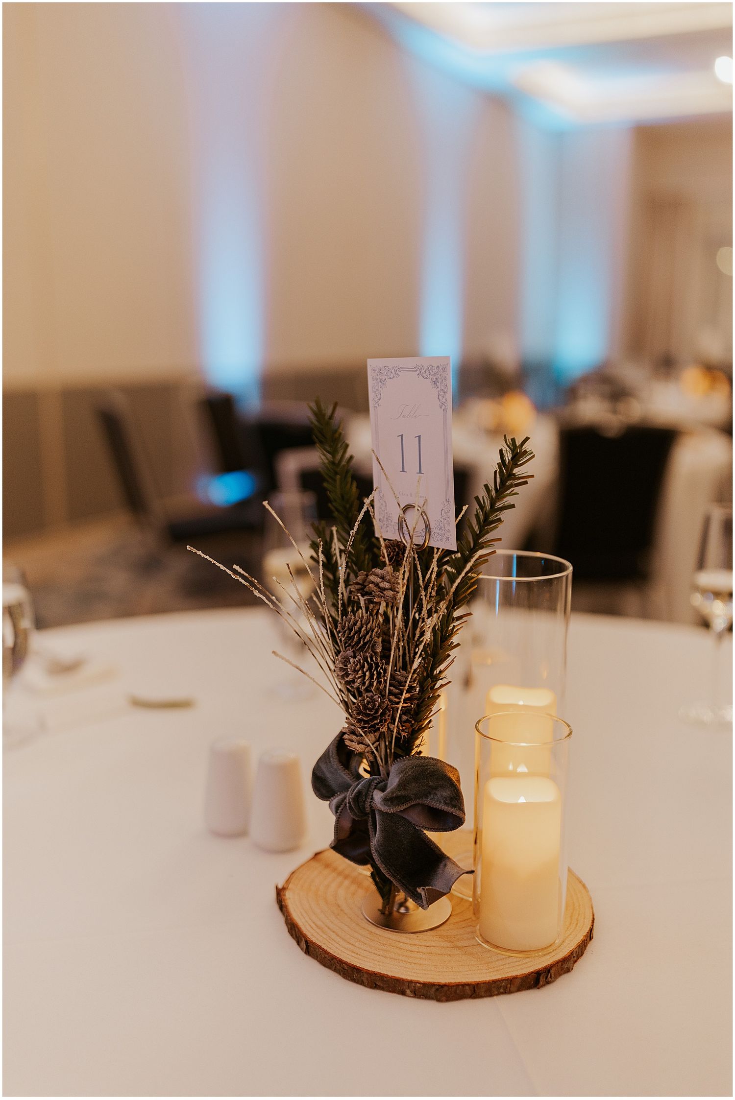 Wedding reception table decor at River Walk Resort Lincoln NH