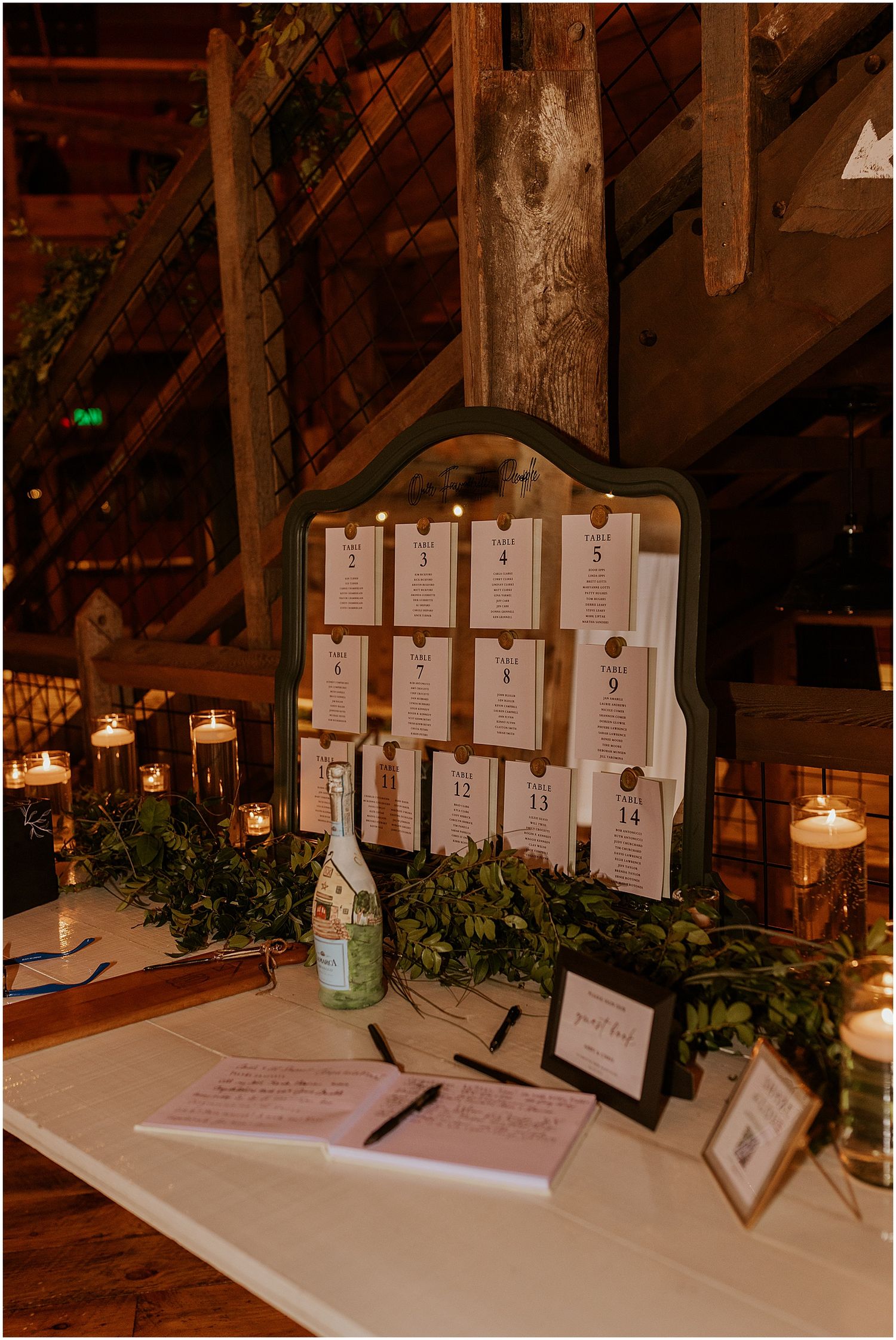 Seating chart and guestbook for NH barn wedding