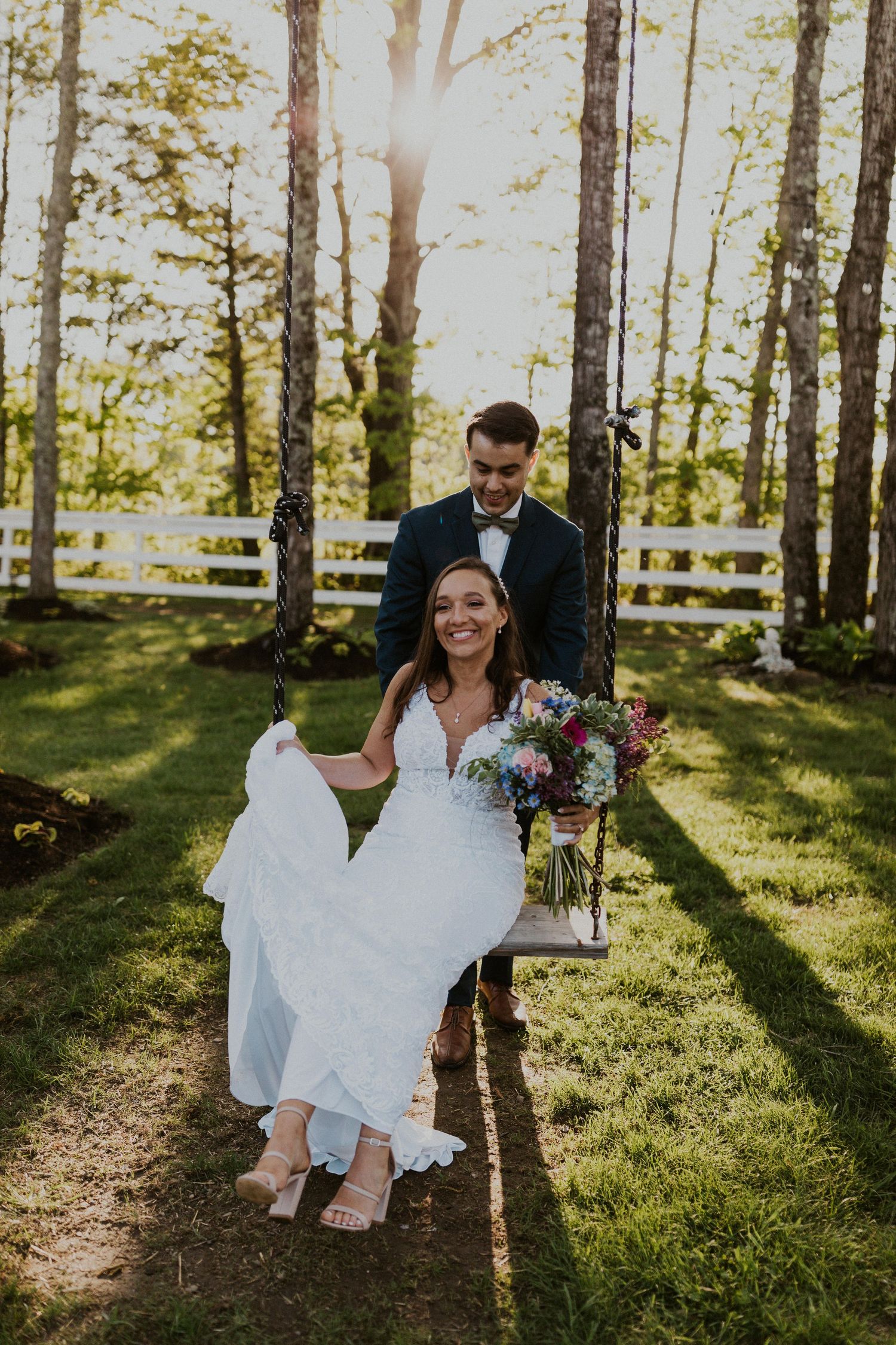 Chrissy and Mike during golden hour portraits at the Arabella Estate in Buxton Maine.