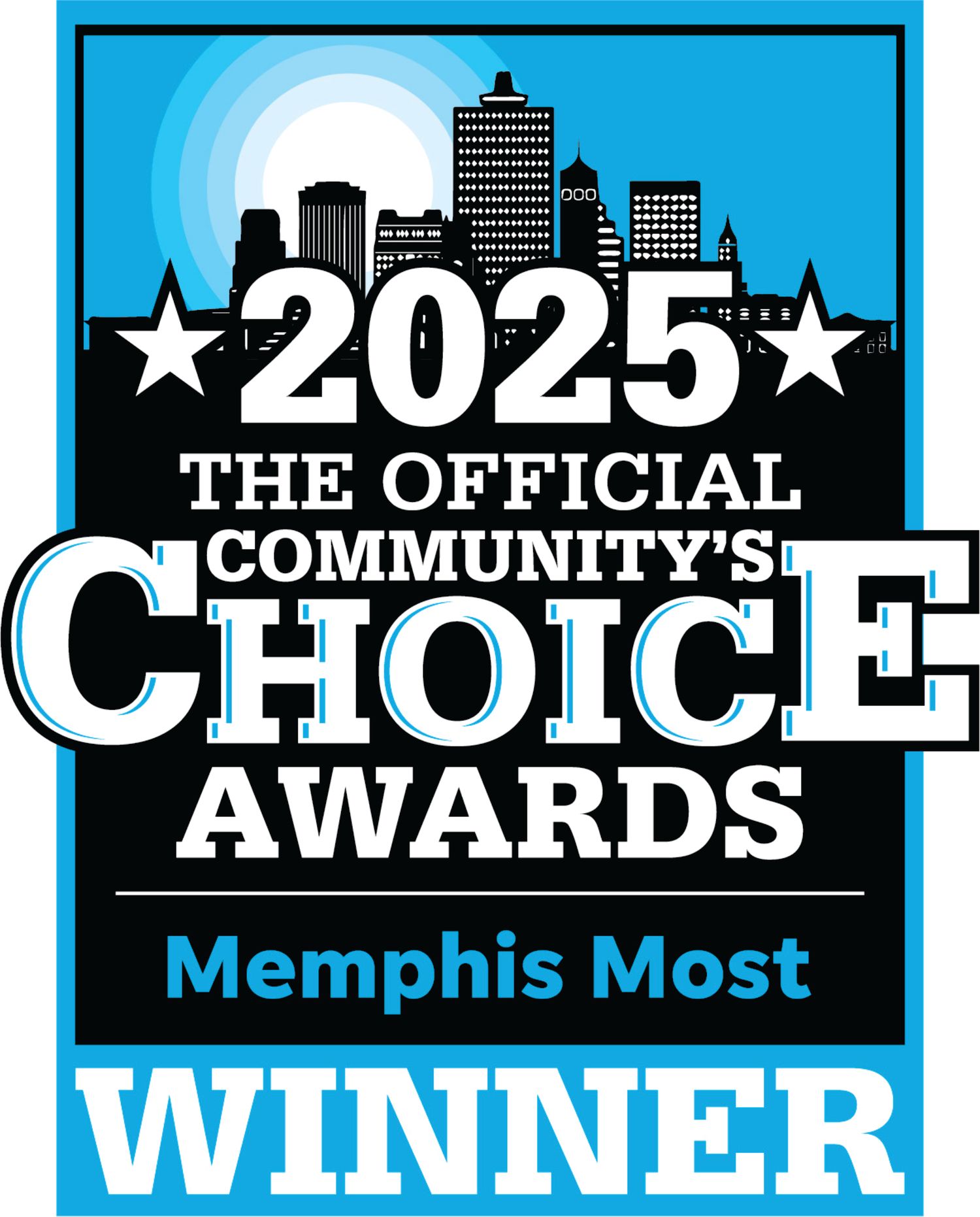 Memphis Community's Choice Awards 2025 winner banner with city skyline design in blue.