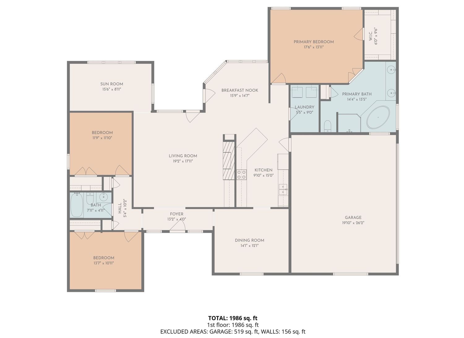 Floor plan layout showing a spacious single-story home design with multiple bedrooms, bathrooms and open living areas.
