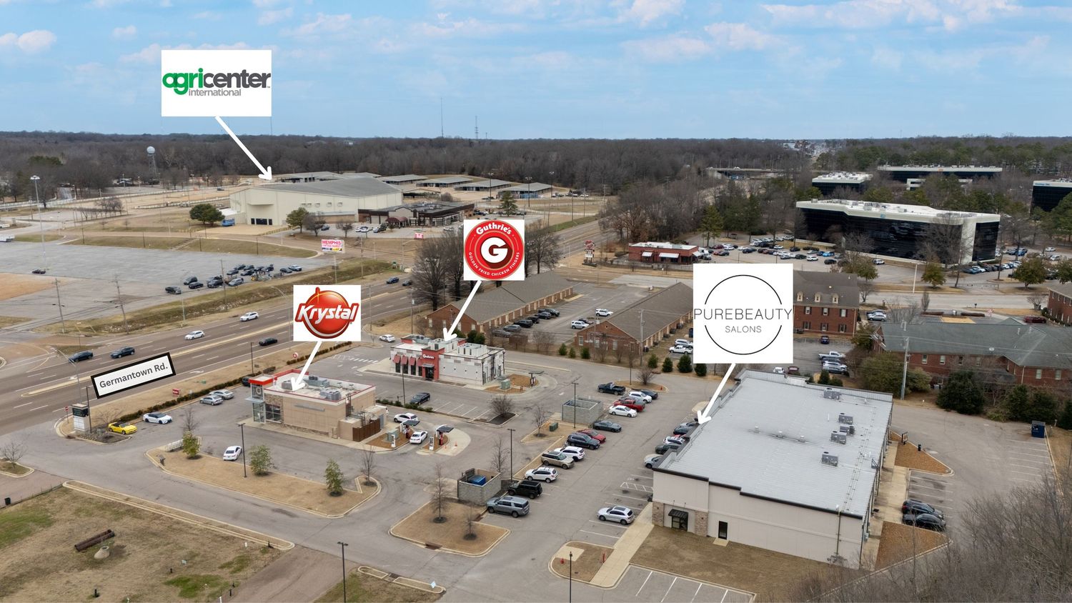 Panoramic aerial view of a commercial warehouse district with Target retail stores and distribution centers.