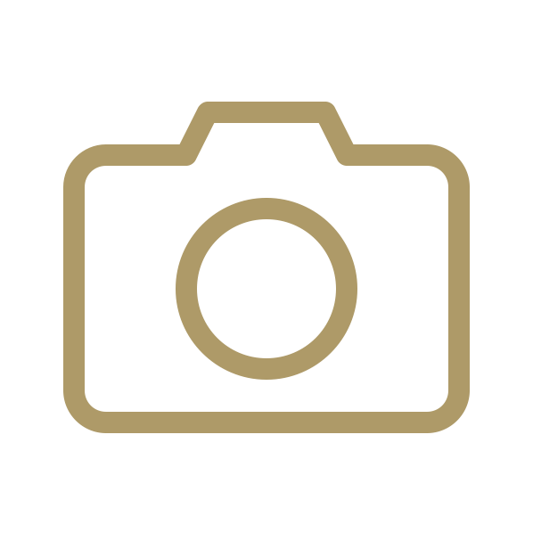 Gold metallic abstract design with curved lines and shapes on white background.