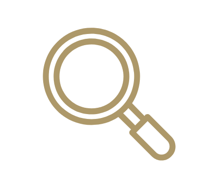 Tan colored search magnifier icon with rounded handle.