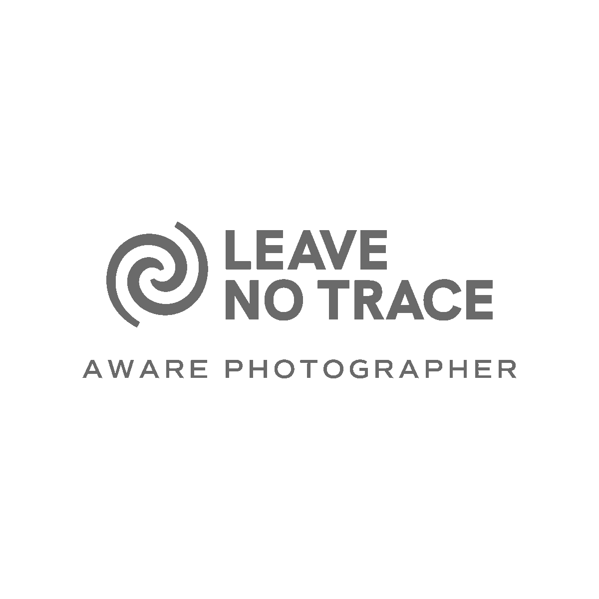 Three circular logos for Leave No Trace Aware Photographer program displayed in monochromatic style.