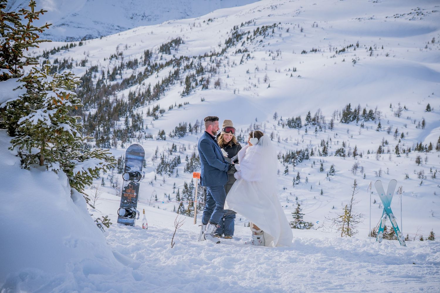 Skiers and snowboarders enjoying winter activities on snowy mountain slopes.