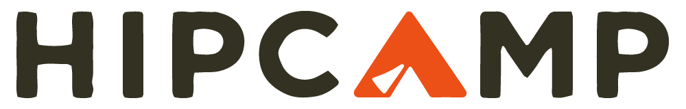 Hipcamp logo featuring bold dark text with an orange tent icon replacing the letter A.