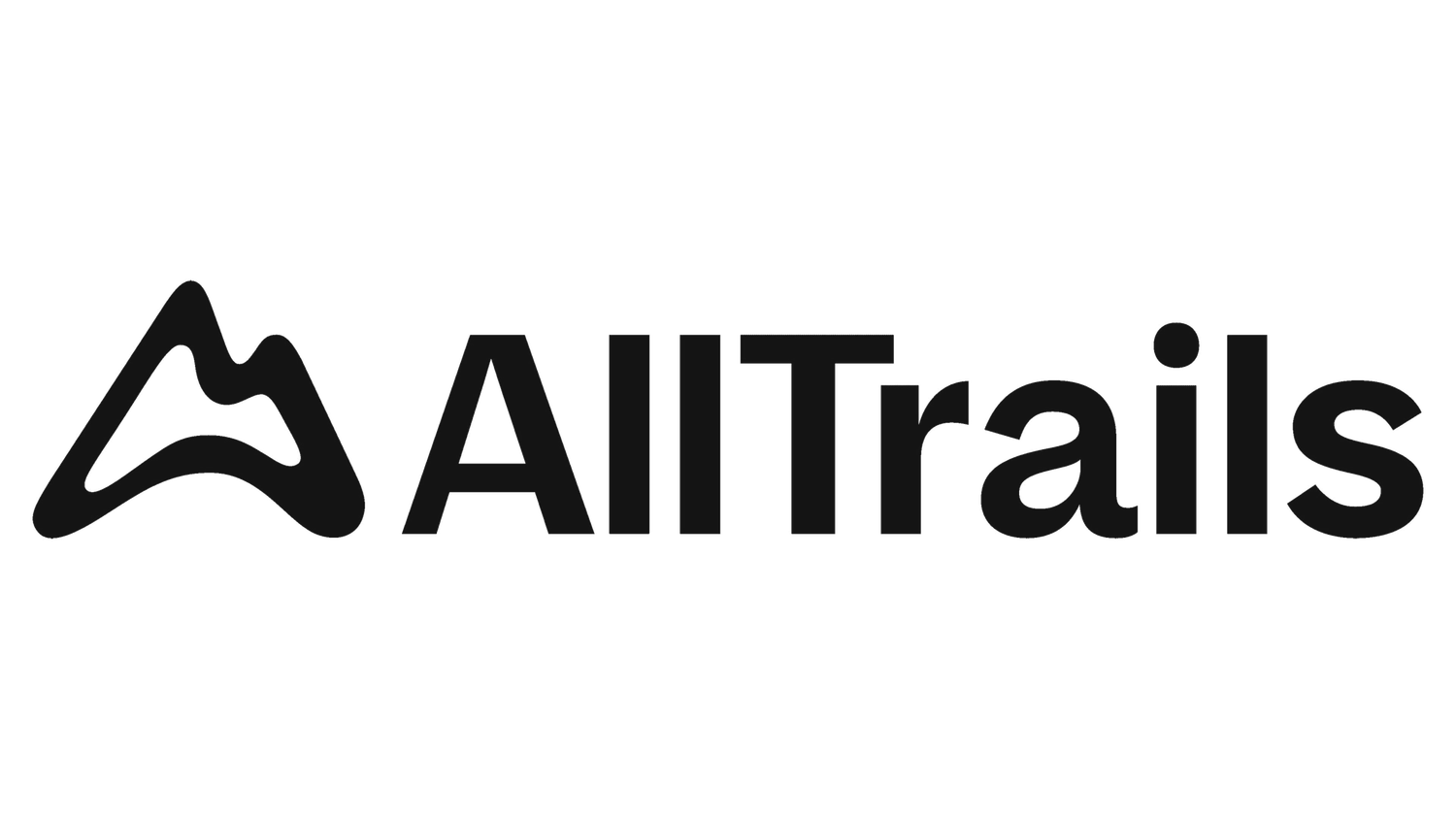 AllTrails outdoor navigation app logo with mountain peak icon and bold black sans-serif text.