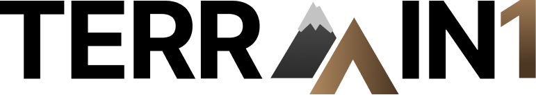 Terrain1 logo with bold black text and a stylized mountain graphic replacing the letter A.