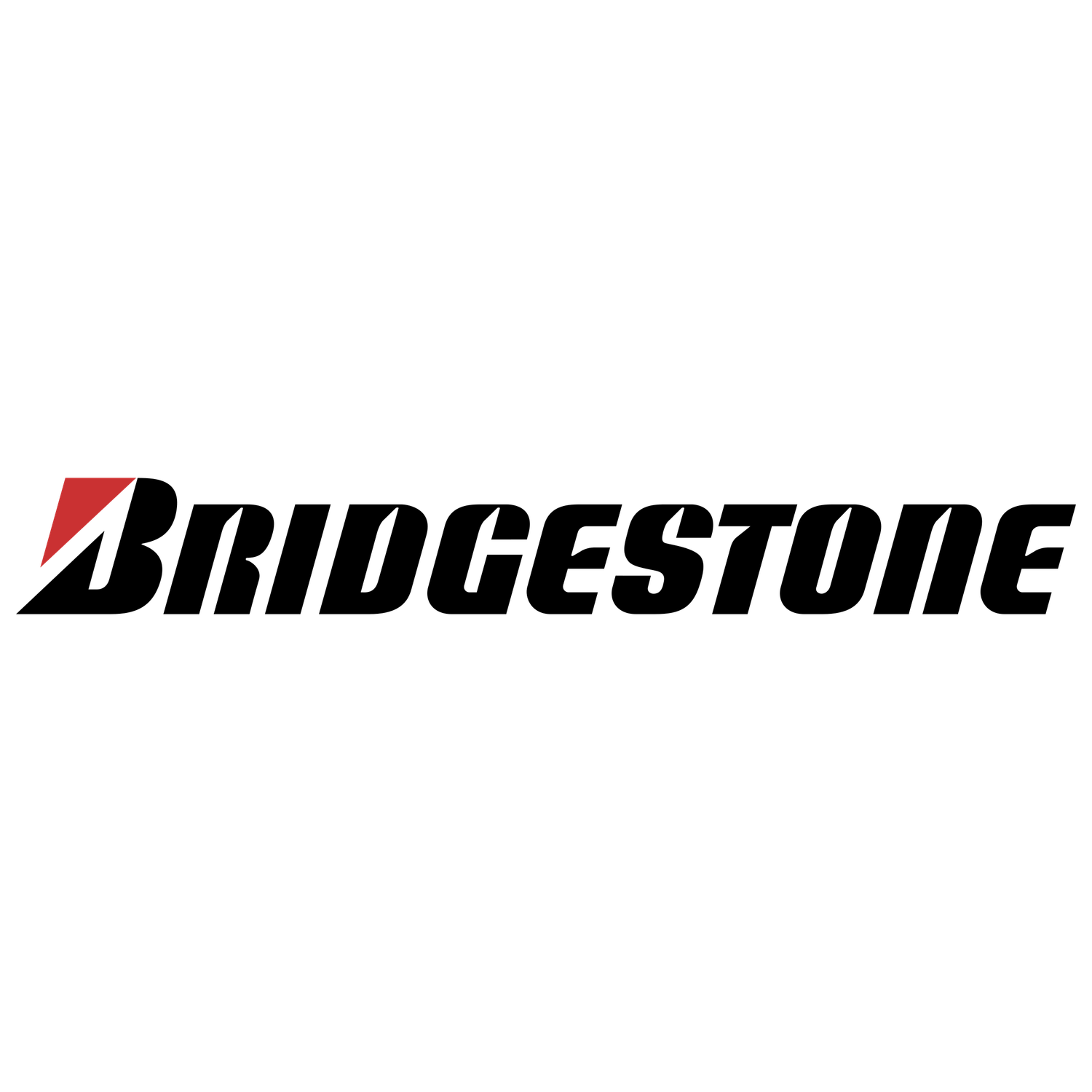 Bridgestone tire brand logo featuring bold black text with distinctive red triangle accent mark.