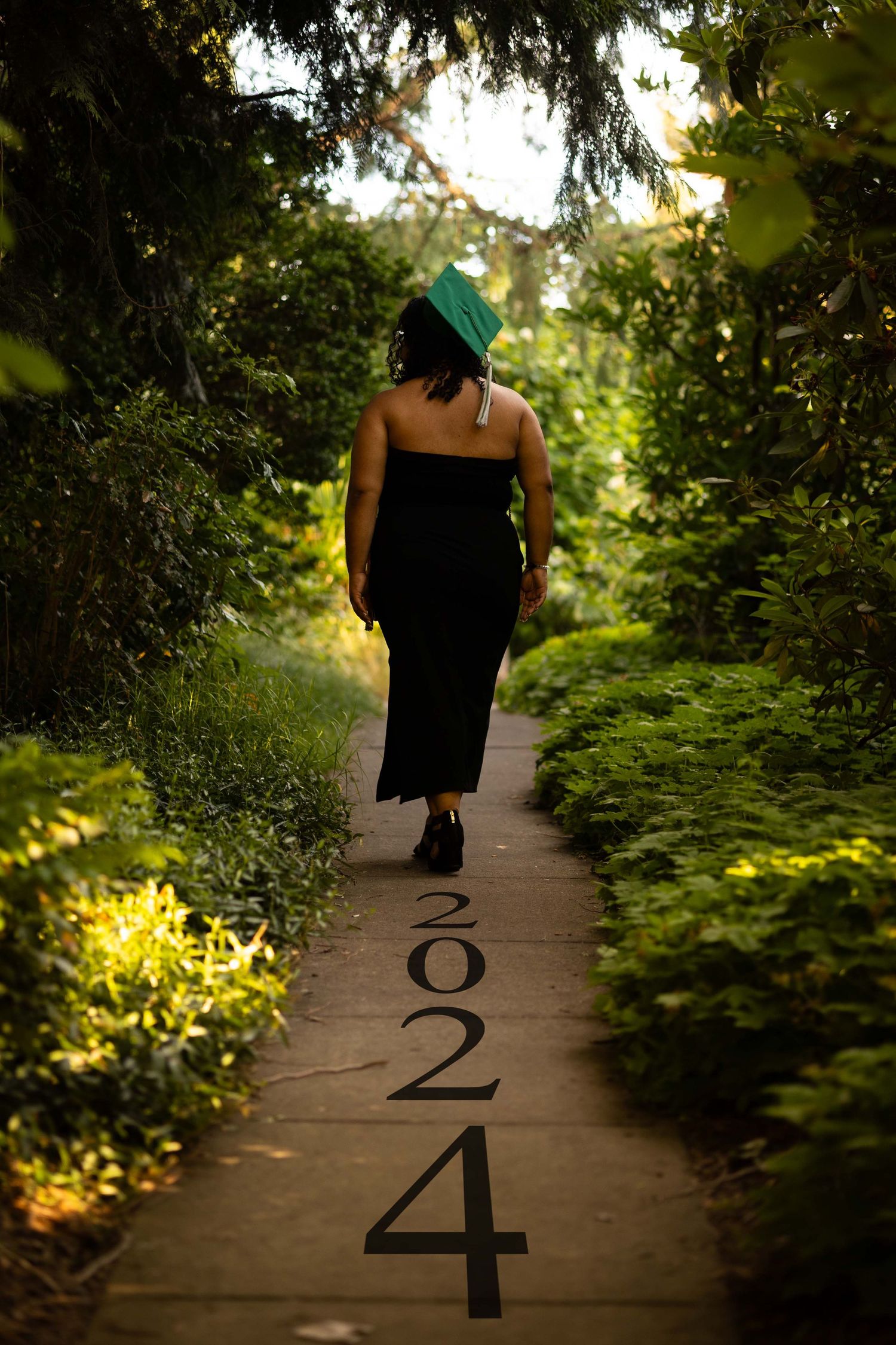 Numbered pathway through garden foliage with stepping stones.