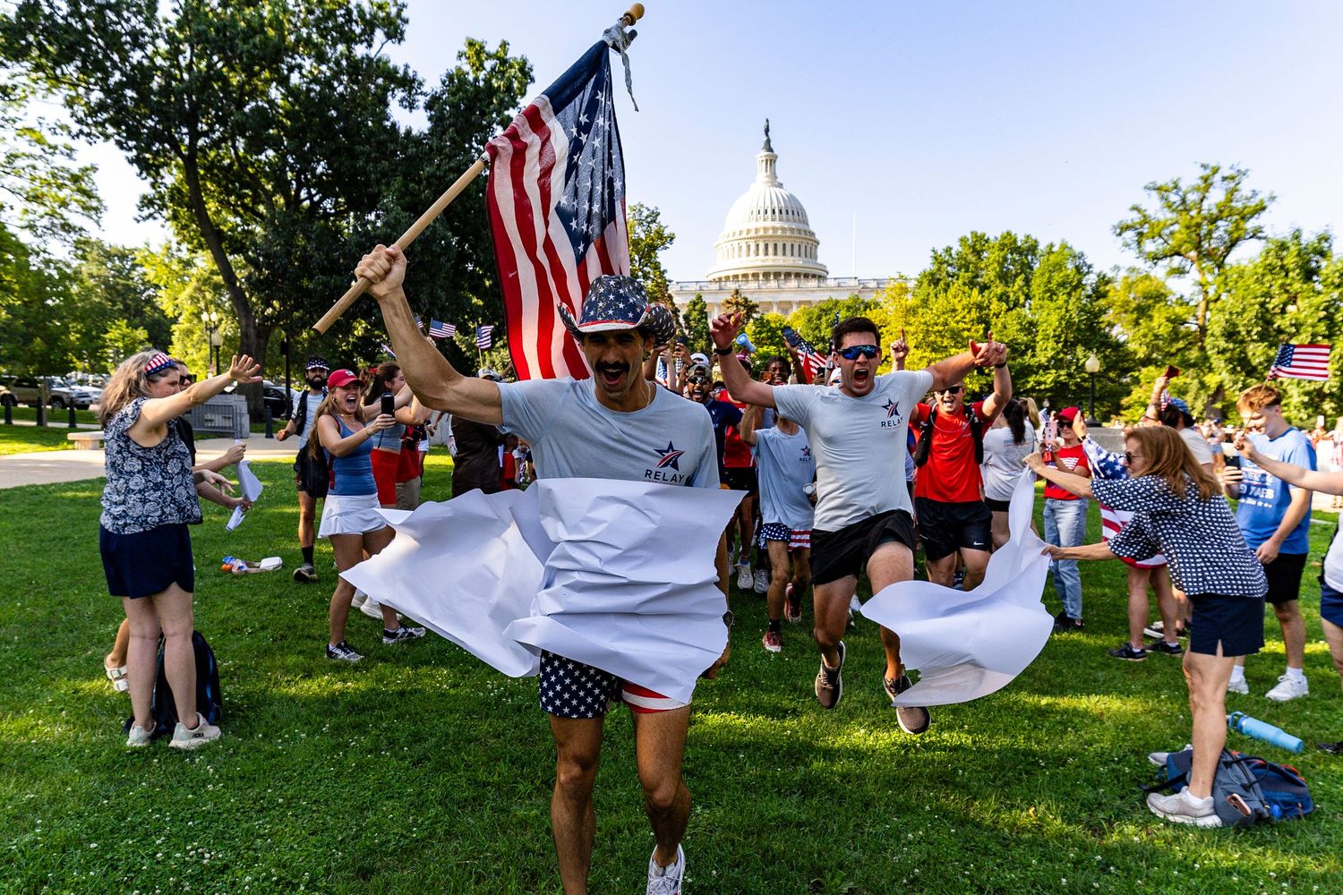 Relay For America crosses the finish line in Upper Senate Park by the US Capitol on July 4th, 2026