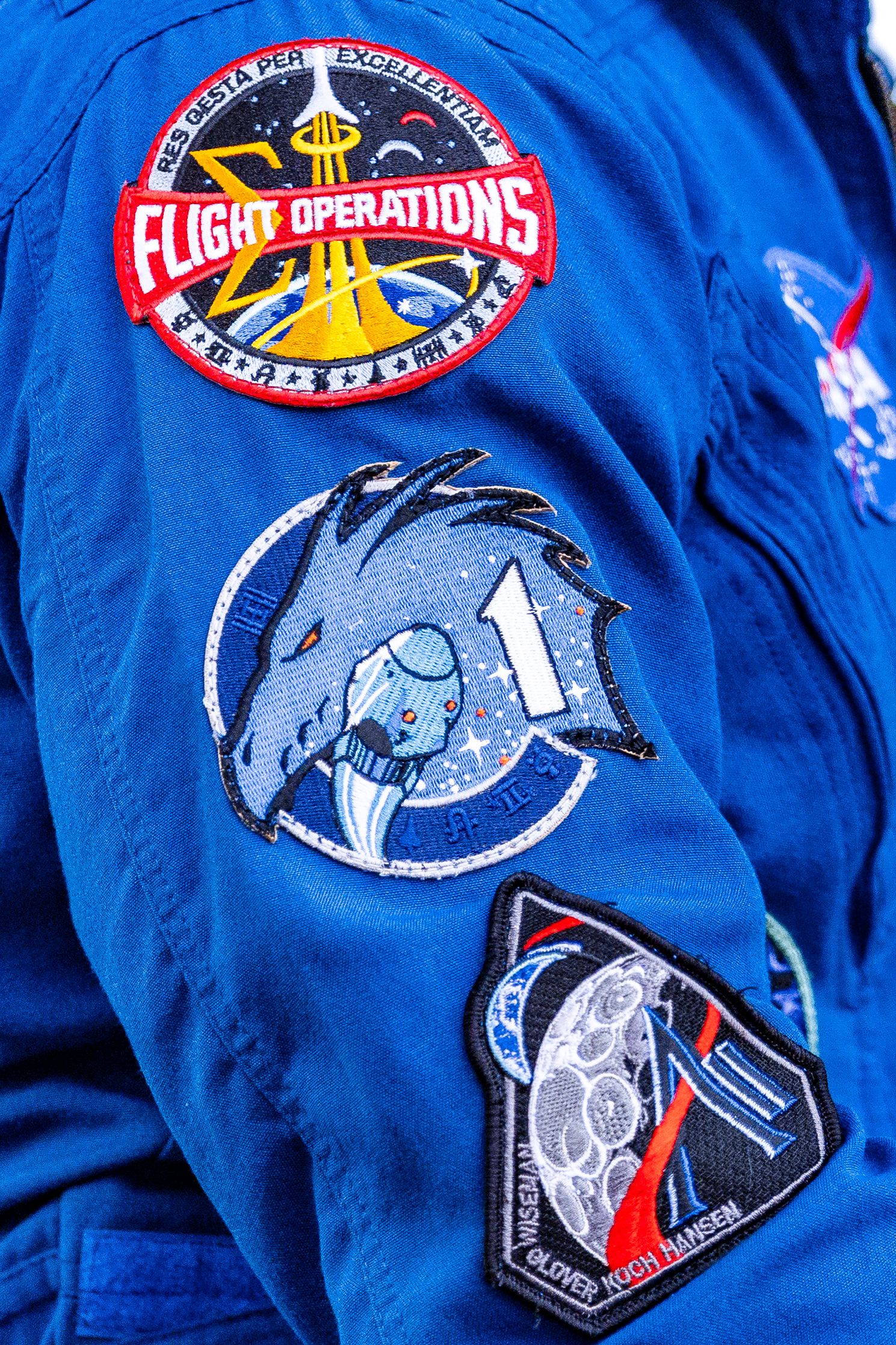 Commander of the Artemis II mission Reid Wiseman's arm patches on his uniform