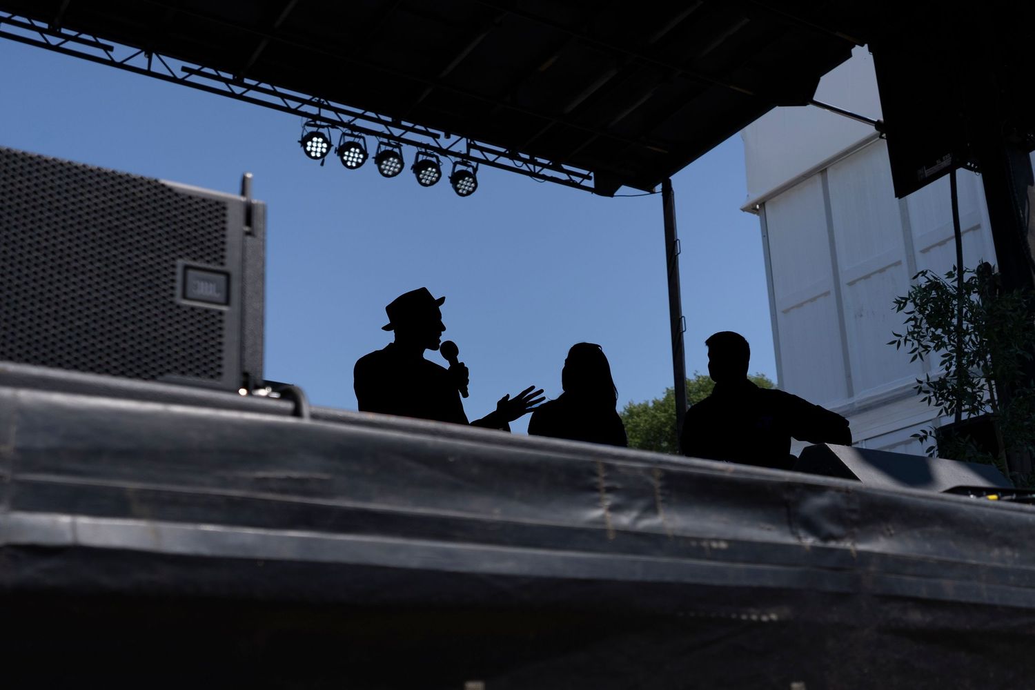 NASA astronauts Christina Koch and Jeremy Hanson's shadow during a live Q&A at The Great American State Fair on July 4th