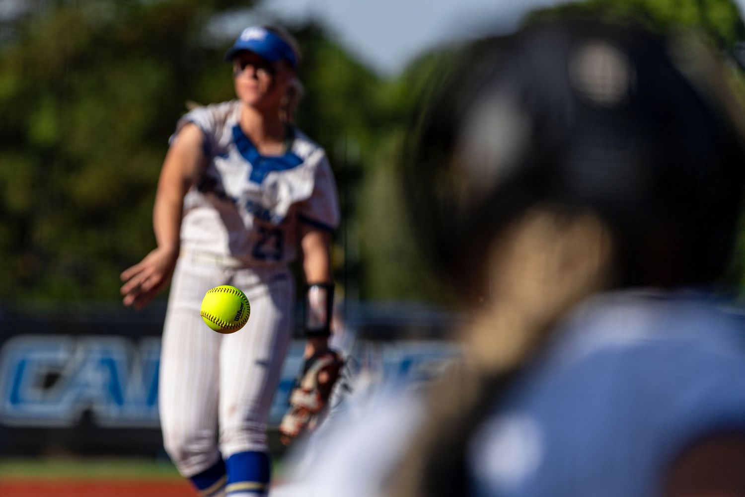 A softball in flight