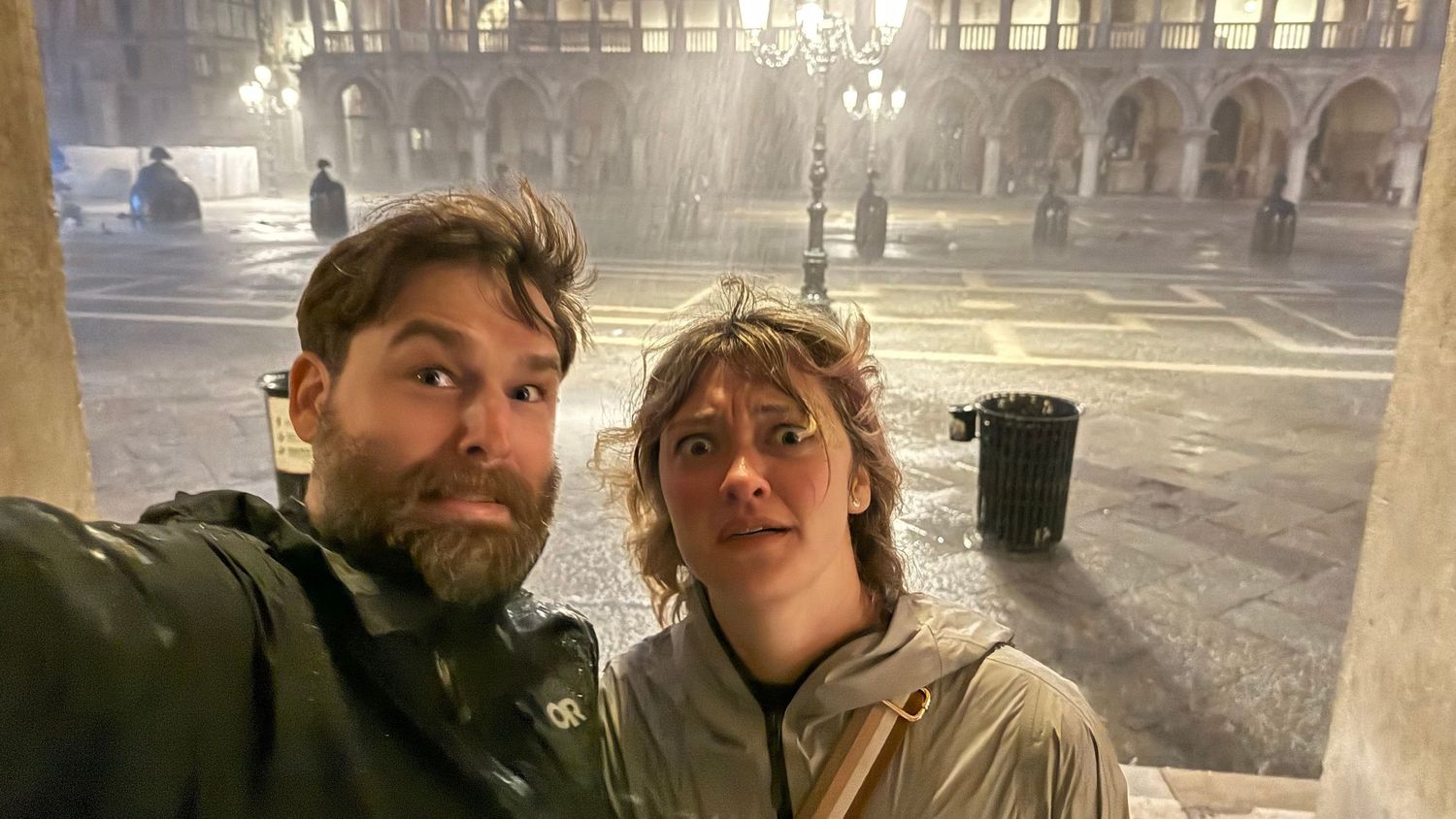 Atmospheric evening shot in Saint Mark's Square, Venice with misty lighting.