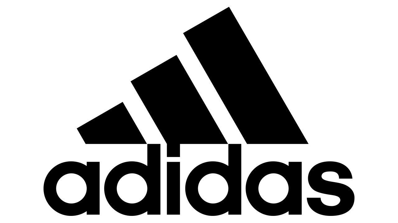 Black Adidas logo featuring three diagonal stripes and lowercase wordmark on white background.