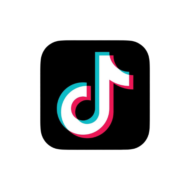 TikTok logo featuring musical note design on black background.