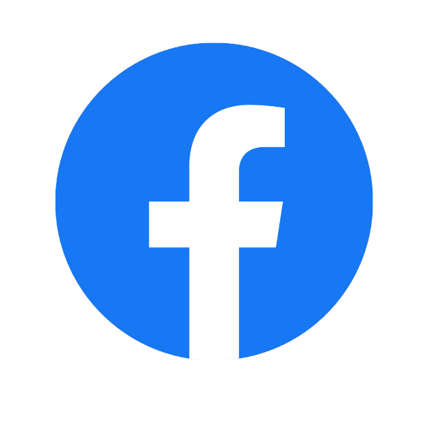 Facebook logo in white on blue circular background.