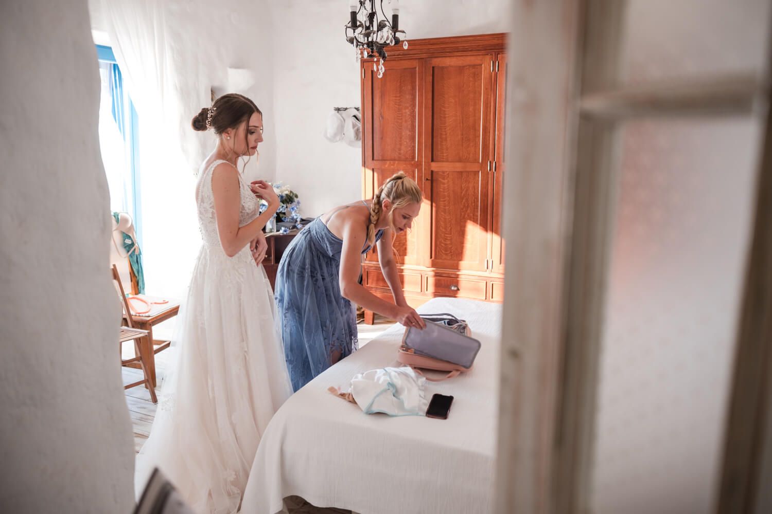 Bride getting ready  at Villa Lady of Paros