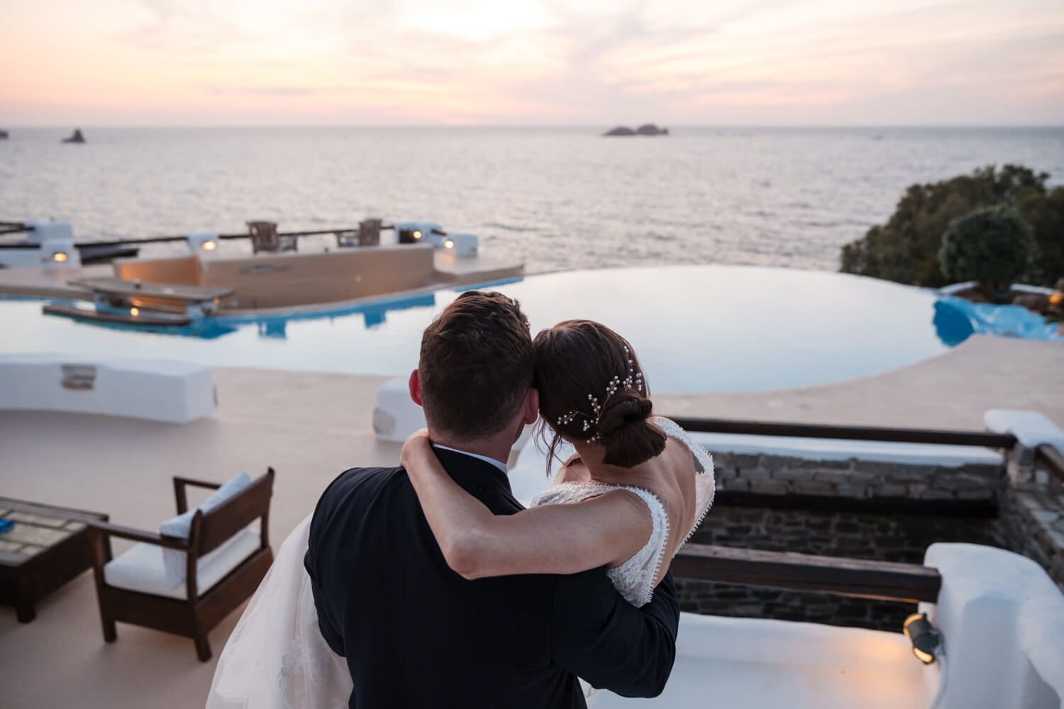 Intimate elopement photography during sunset in the Greek islands