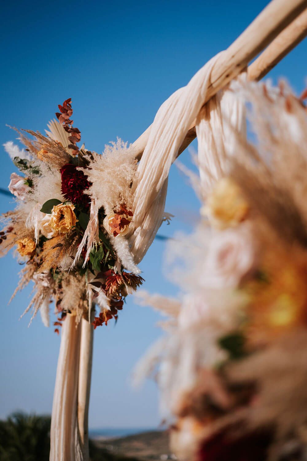 Boho chic wedding decorations at a private villa in Isterni Paros