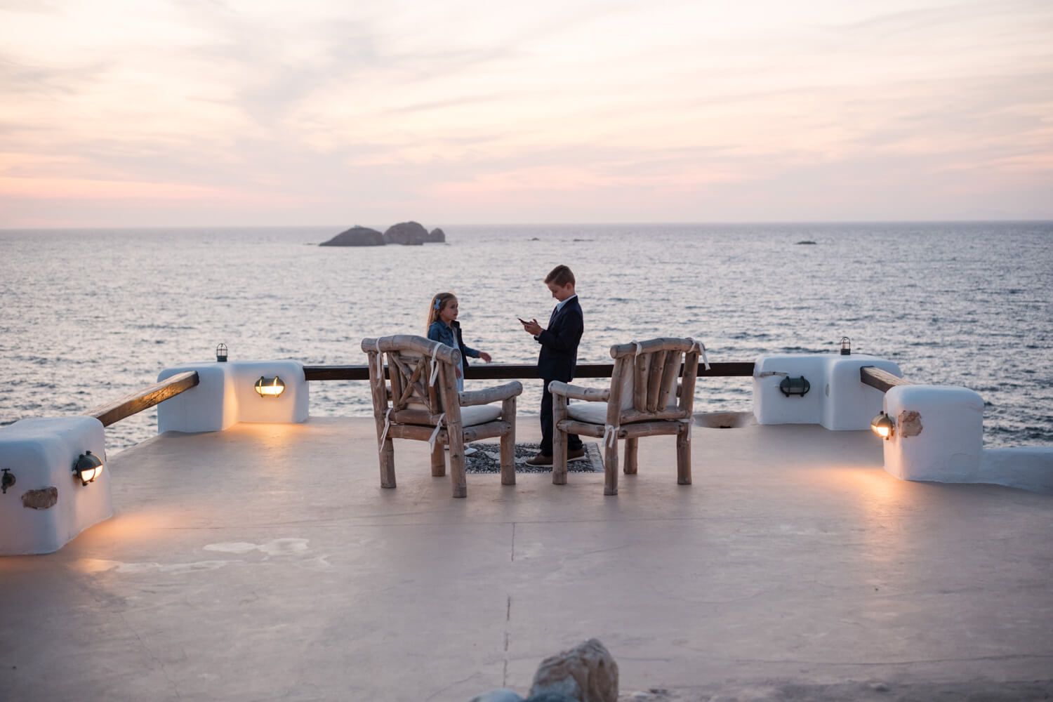 Small group of guests celebrating the happy couple at Villa Lady of Paros