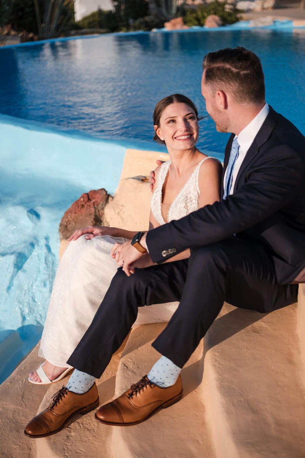 Romantic golden hour couple portraits at Villa Lady of Paros